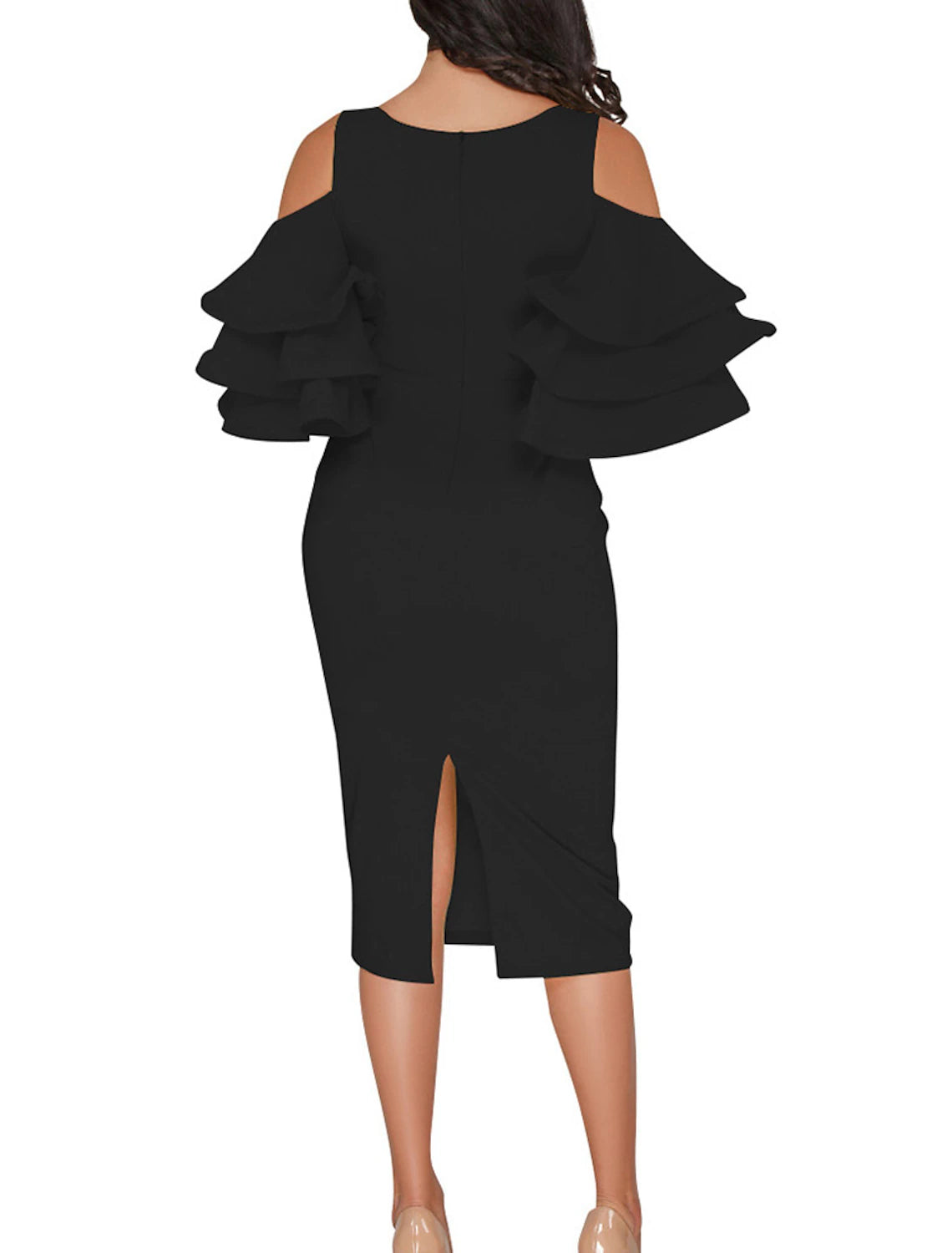 Wholesale Sheath / Column Cocktail Dresses Sexy Dress Valentine's Day Wedding Guest Tea Length Half Sleeve V Neck Polyester with Ruffles