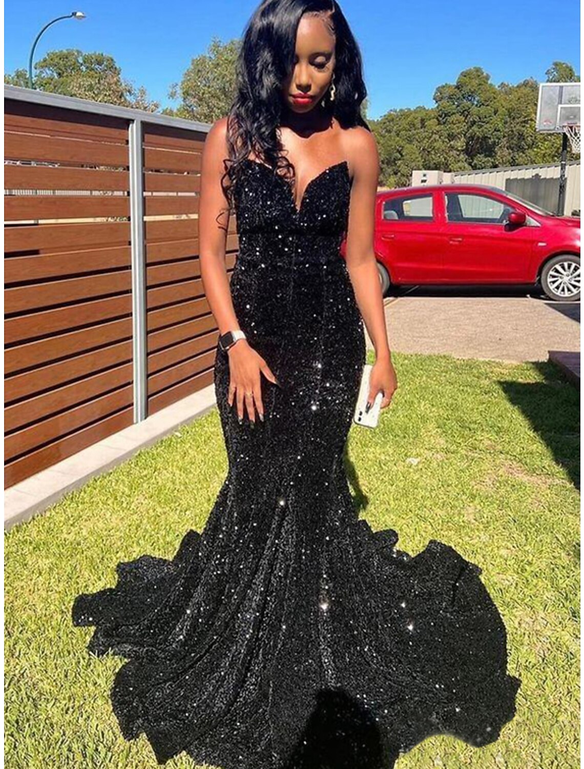 Wholesale  Mermaid / Trumpet Prom Dresses Glittering Dress Graduation Prom Floor Length Sleeveless V Neck Sequined with Sequin