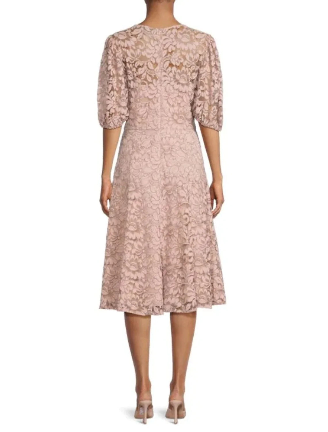 Wholesale A-Line Mother of the Bride Dress Wedding Guest Elegant Petite Scoop Neck Knee Length Lace Half Sleeve with Ruching Solid Color