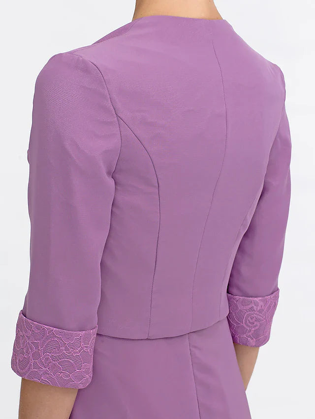 Wholesale Two Piece Ball Gown A-Line Mother of the Bride Dress Formal Church Convertible Dress High Low See Through Illusion Neck Asymmetrical Chiffon Lace 3/4 Length Sleeve with Crystals