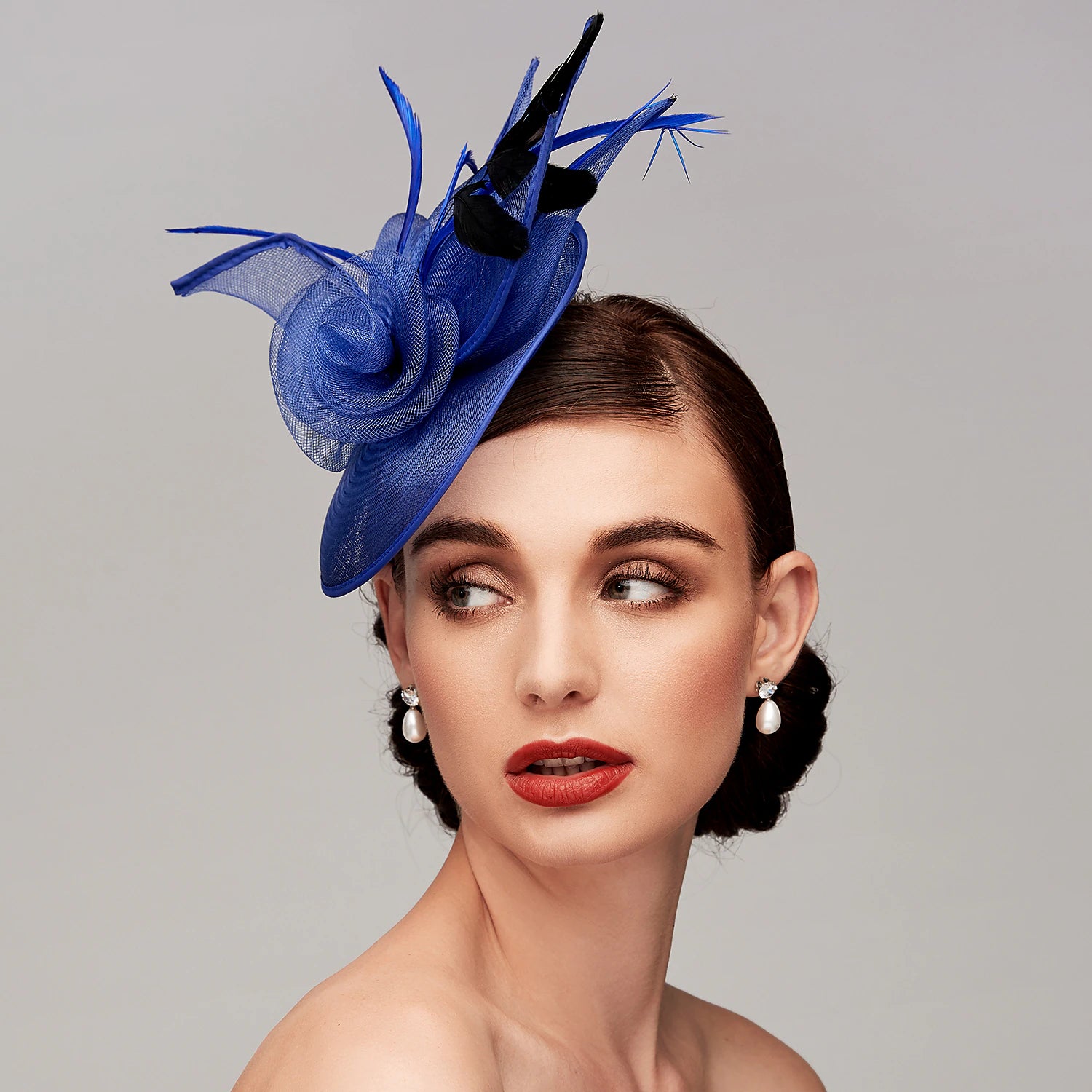 Wholesale Fascinators Feather Net Kentucky Derby Hat Fascinators Headpiece with Feather Floral Flower 1PC Wedding Horse Race Ladies Day Melbourne Cup Headpiece