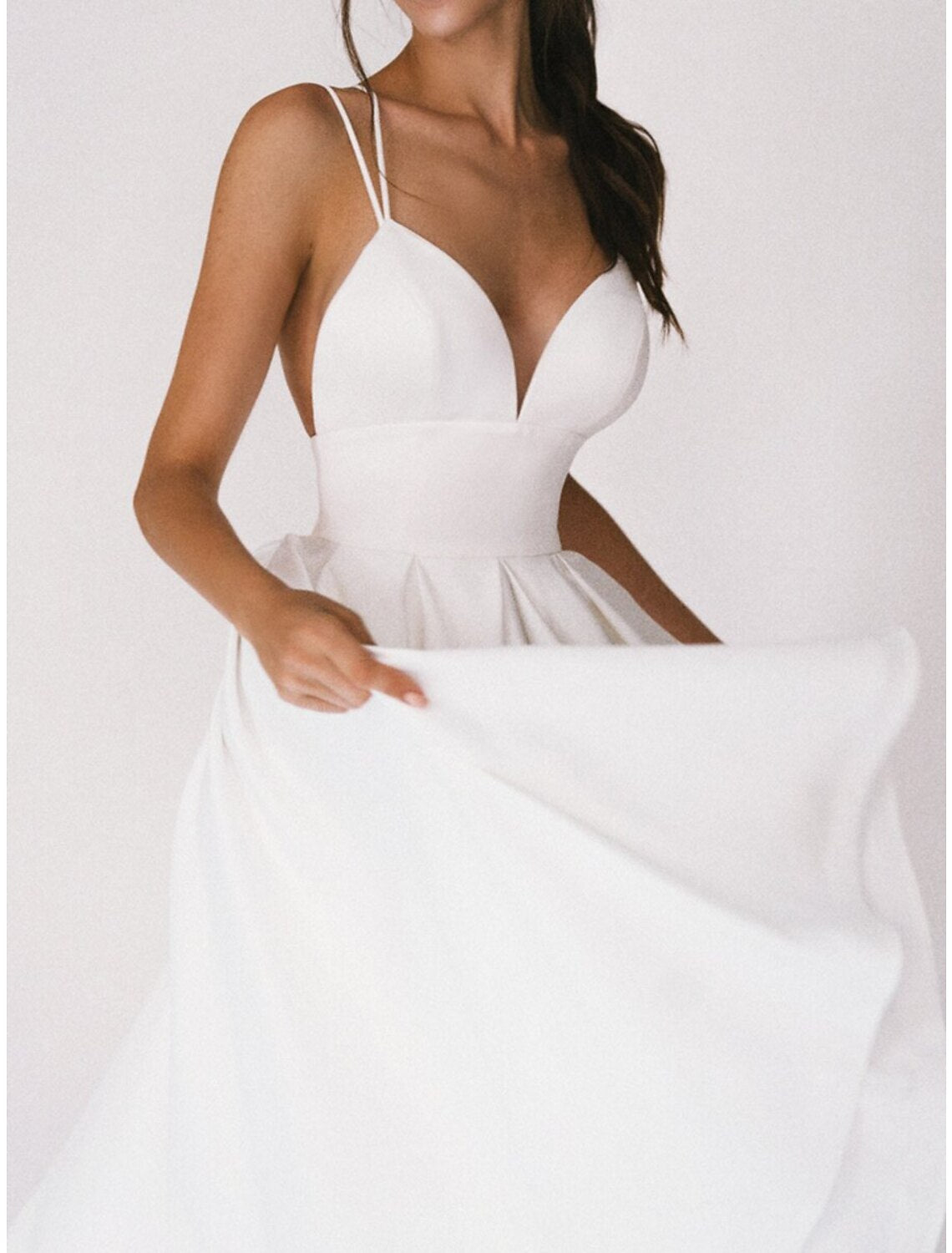 Wholesale A-Line Homecoming Dresses Open Back Dress Wedding Guest Holiday Tea Length Sleeveless Spaghetti Strap Spandex Backless with Pleats