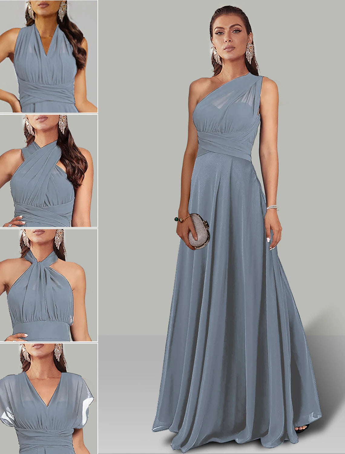 Wholesale A-Line Wedding Guest Dresses Infinity Dress Wedding Party Summer Floor Length Short Sleeve Halter Neck Convertible Chiffon with Ruched