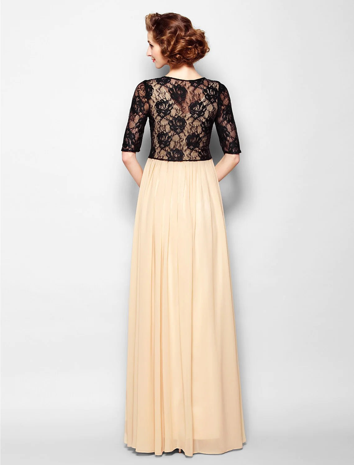 Wholesale A-Line Mother of the Bride Dress Wrap Included V Neck Floor Length Chiffon Lace Half Sleeve yes with Lace