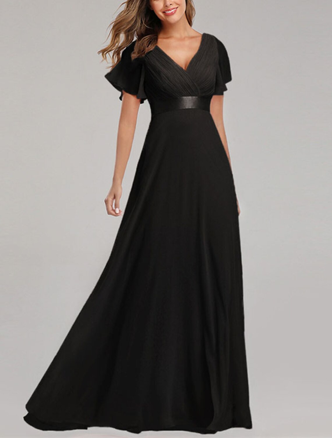 Wholesale Women‘s Party Dress Wedding Guest Dress Chiffon Dress Long Dress Maxi Dress Black Pink Wine Short Sleeve Pure Color Zipper Spring Summer V Neck Party Party