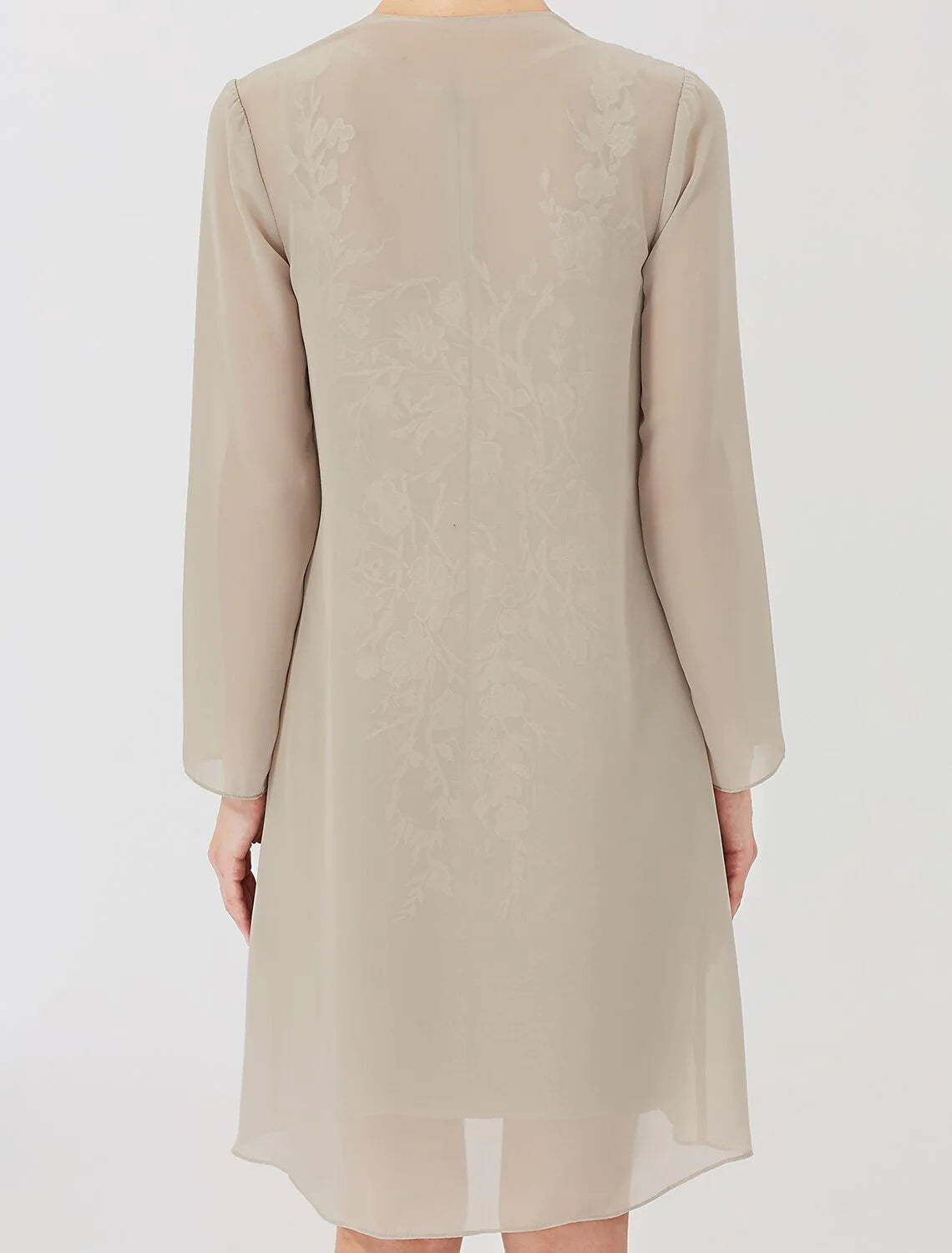 Wholesale Sheath / Column Mother of the Bride Dress Formal Classic & Timeless Elegant & Luxurious Convertible Dress Illusion Neck Knee Length Chiffon All Over Lace Long Sleeve with Appliques