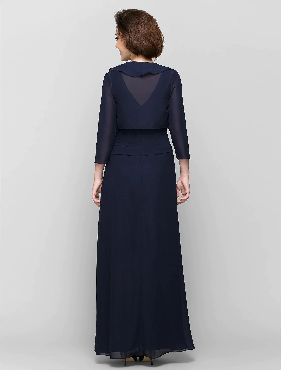 Wholesale Sheath / Column Mother of the Bride Dress Convertible Dress V Neck Floor Length Chiffon 3/4 Length Sleeve with Criss Cross Cascading Ruffles