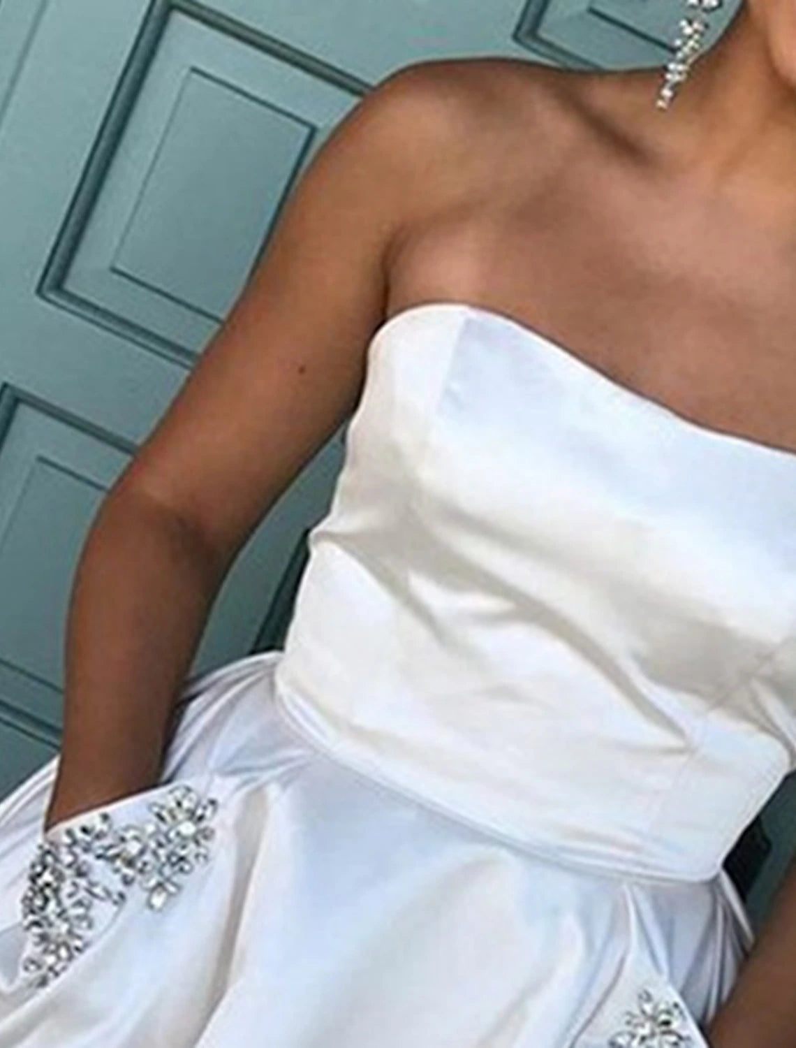 Wholesale A-Line Homecoming Dresses Little White Dresses Dress Holiday Graduation Short / Mini Sleeveless Strapless Pocket Satin with Rhinestone