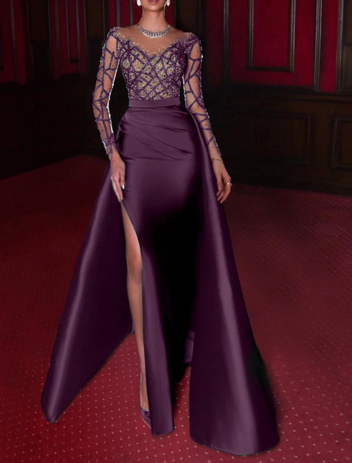 Wholesale A-Line Evening Gown Luxurious Dress Wedding Party Black Tie Gala Floor Length 3/4 Length Sleeve Off Shoulder Satin with Rhinestone Embroidery Appliques