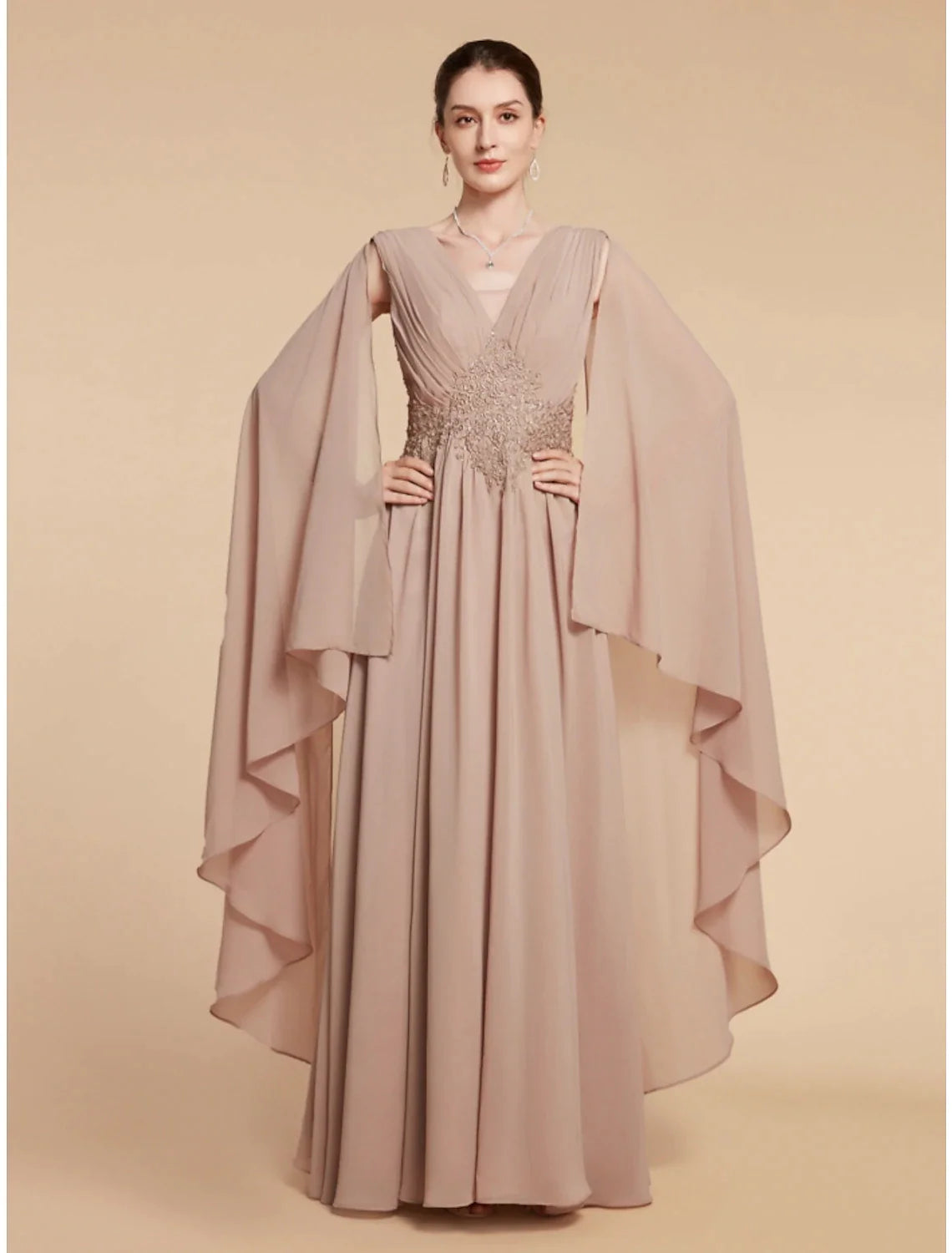 Wholesale A-Line Mother of the Bride Dress Wedding Guest Elegant V Neck Ankle Length Chiffon Lace Sleeveless with Ruching Solid Color