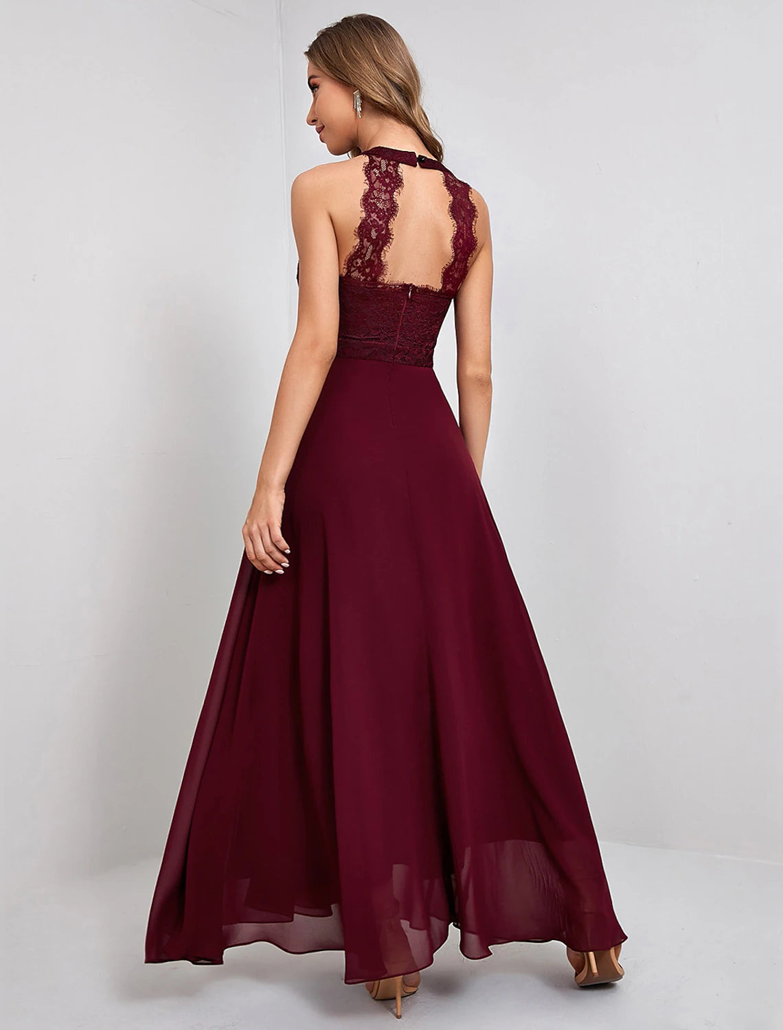 Wholesale A-Line Elegant Vintage Party Wear Formal Evening Dress Jewel Neck Sleeveless Ankle Length Nylon with Lace