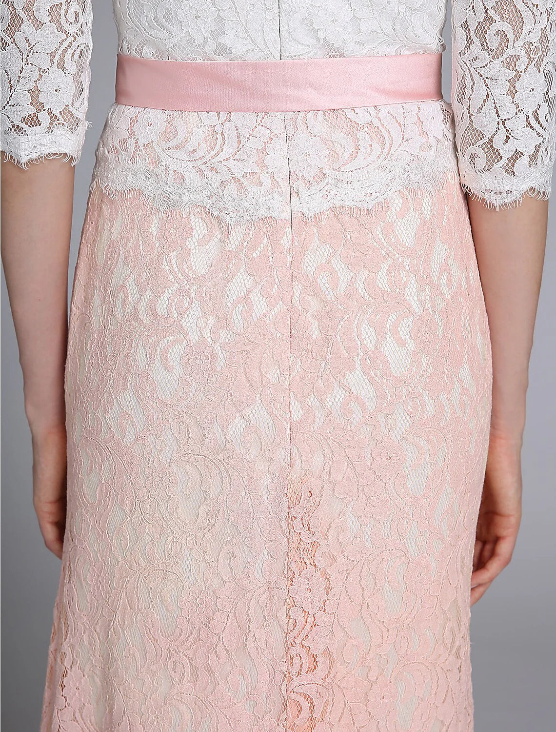 Wholesale Mermaid / Trumpet Mother of the Bride Dress Color Block Jewel Neck Floor Length Lace Half Sleeve No with Sash / Ribbon