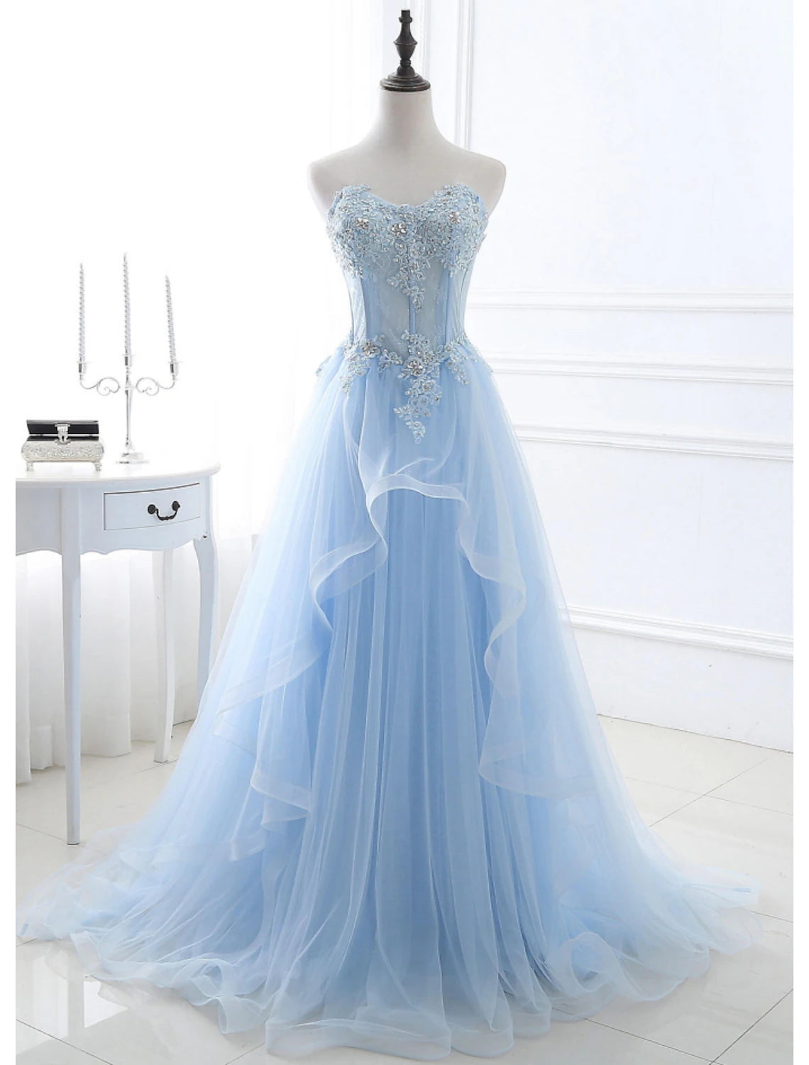 Wholesale  A-Line Sexy Floral Engagement Prom Birthday Dress Strapless Sleeveless Sweep / Brush Train Lace with Pleats Lace Insert