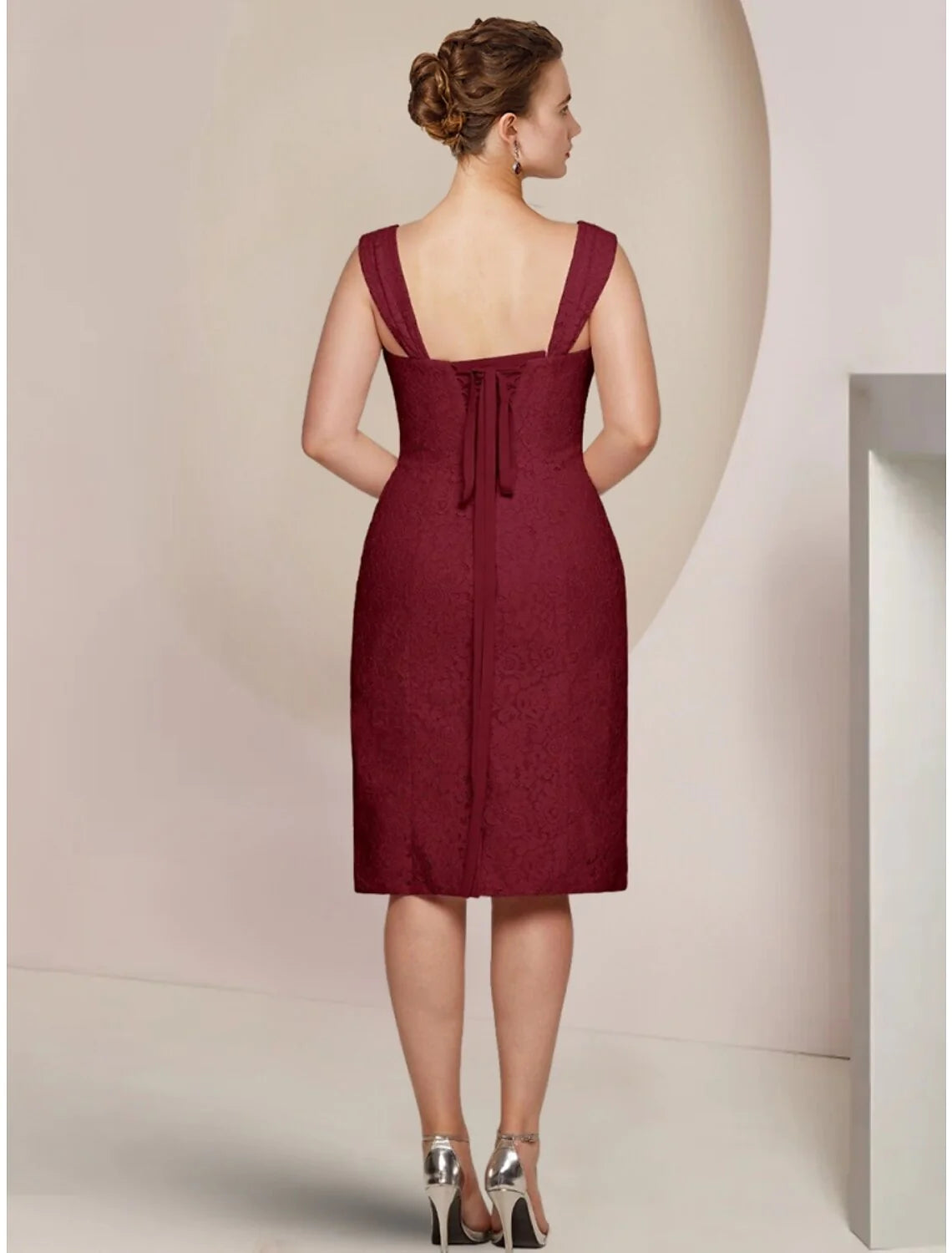 Wholesale A-Line Mother of the Bride Dress Wedding Guest Elegant Petite Square Neck Knee Length Chiffon Long Sleeve with Ruching Solid Color