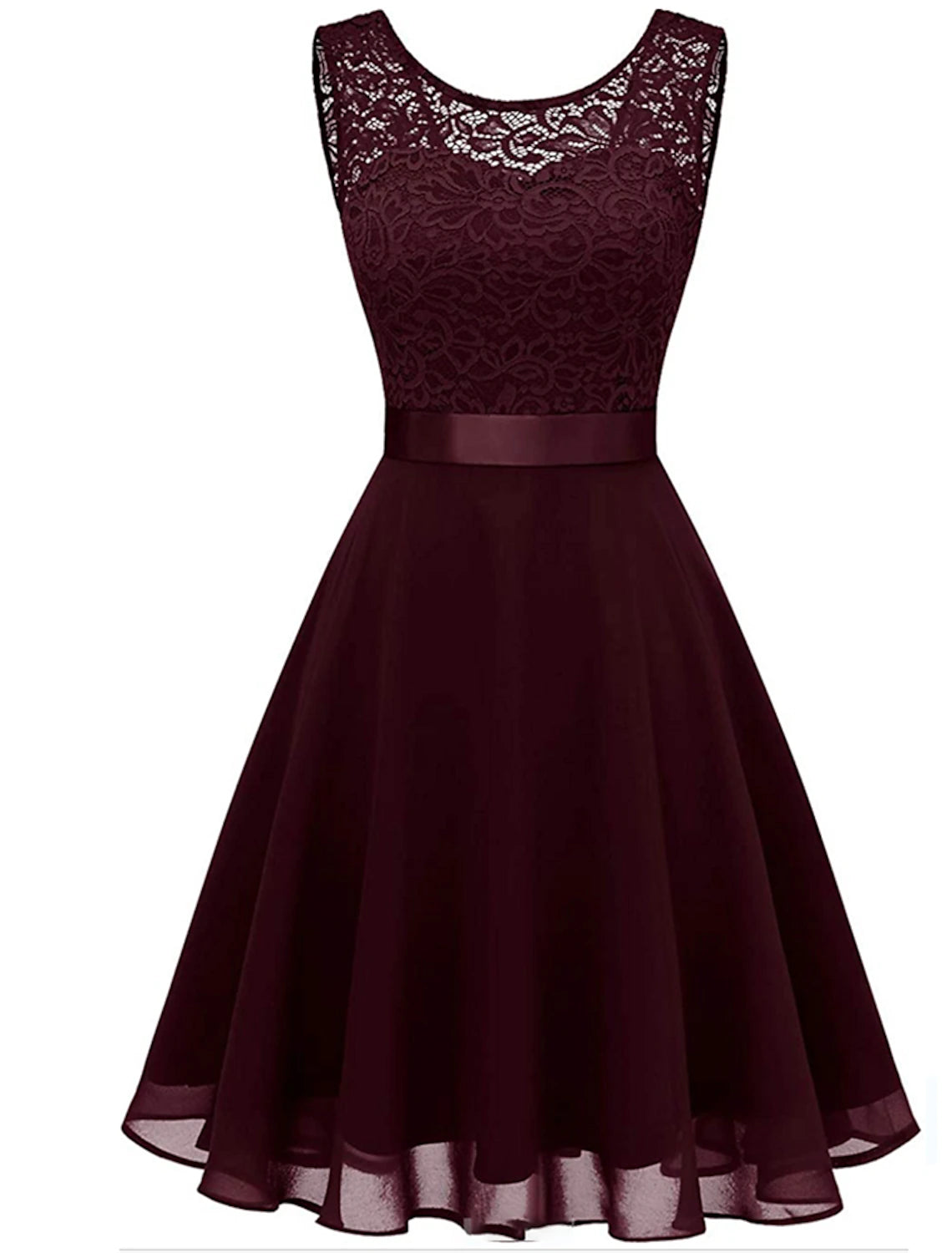 Wholesale Women‘s Party Dress Lace Dress Knee Length Dress Pink Red Wine Dark Blue Red White Black Sleeveless Pure Color Lace Spring Summer Crew Neck Elegant