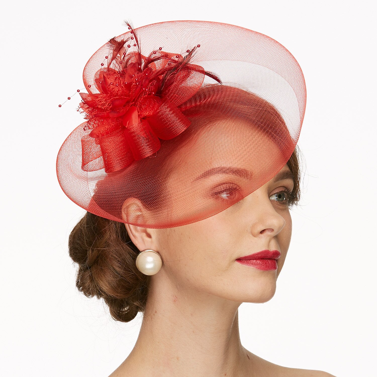 Wholesale Net Fascinators Kentucky Derby Hat/ Headwear with Floral 1PC Wedding / Special Occasion / Tea Party Headpiece