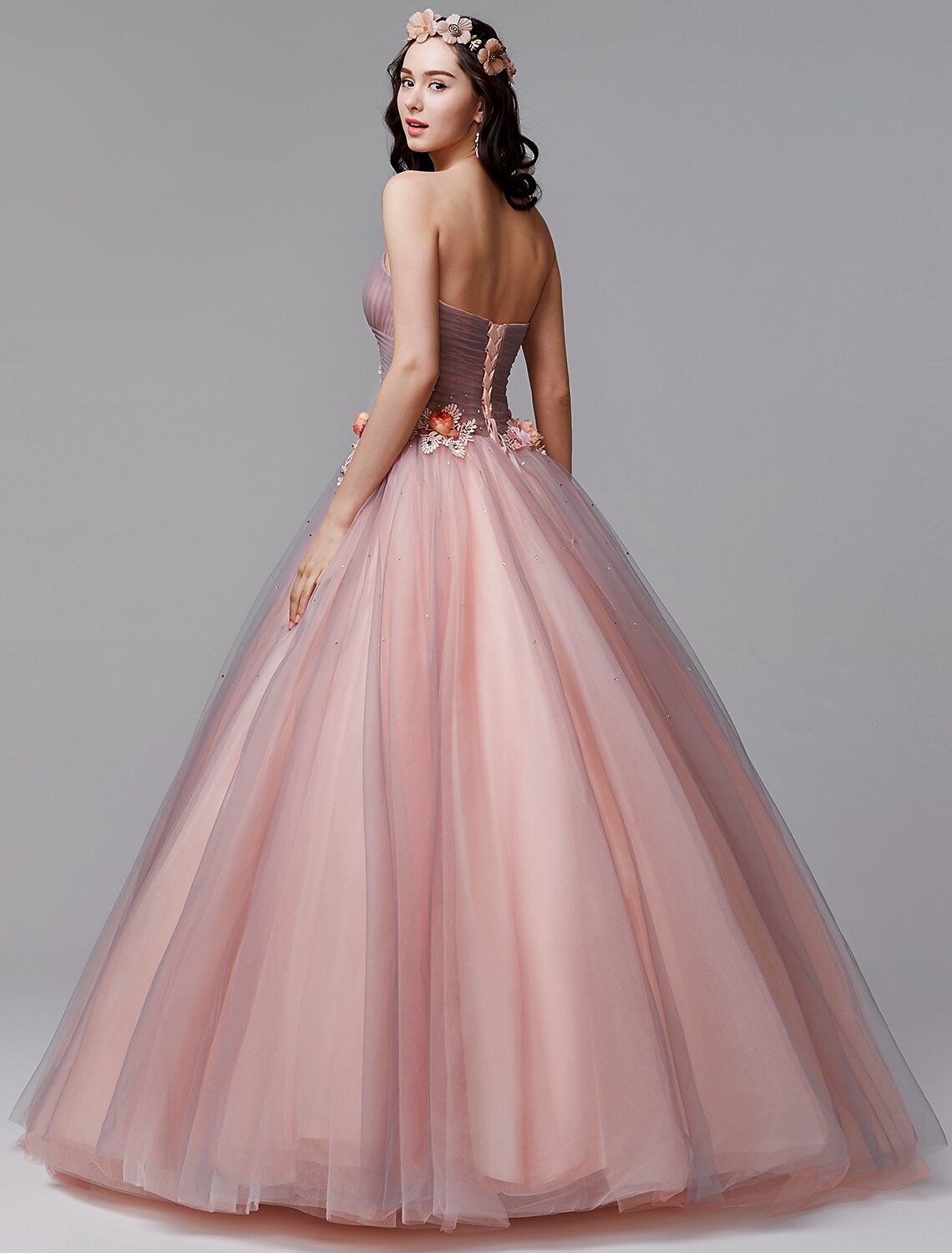 Wholesale  Ball Gown Floral Formal Evening Dress Strapless Sleeveless Floor Length Tulle with Pleats Flower