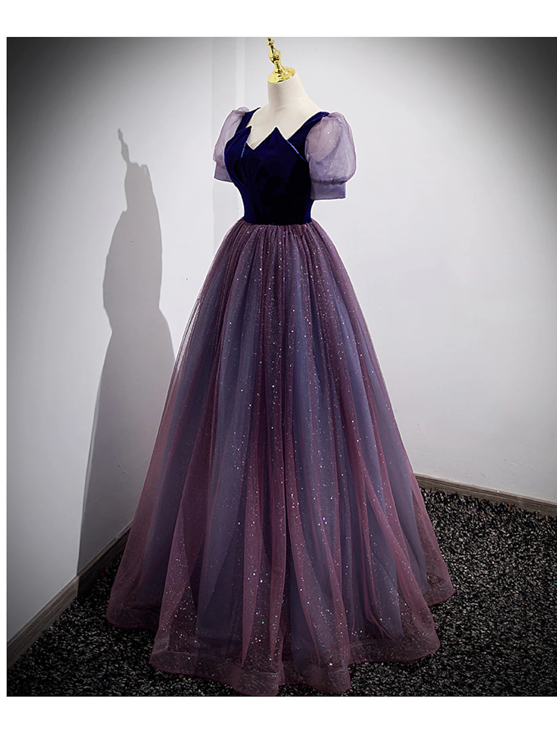 Wholesale  A-Line Prom Dresses Sparkle & Shine Dress Prom Valentine's Day Floor Length Short Sleeve Scoop Neck Tulle with Sequin