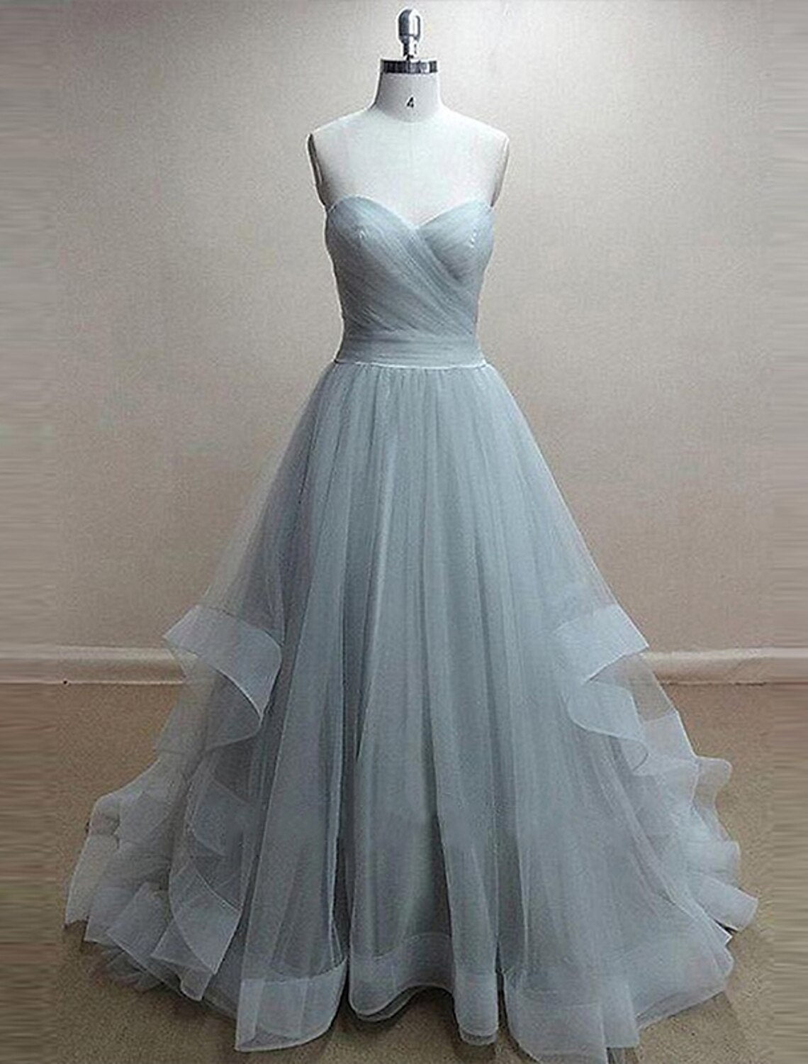 Wholesale  A-Line Minimalist Cute Engagement Prom Dress Sweetheart Neckline Sleeveless Court Train Tulle with Pleats Ruffles