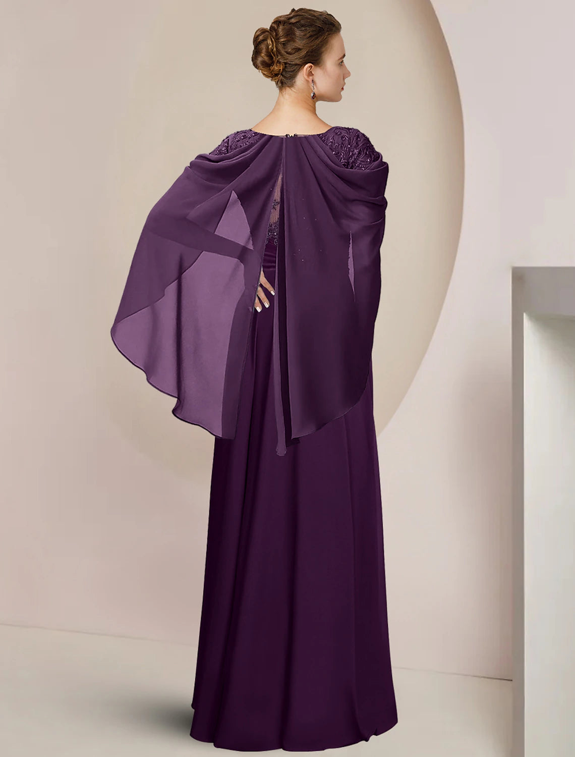 Wholesale  A-Line Mother of the Bride Dress Formal Wedding Guest Elegant Scoop Neck Floor Length Chiffon Lace Sleeveless with Beading Sequin Appliques