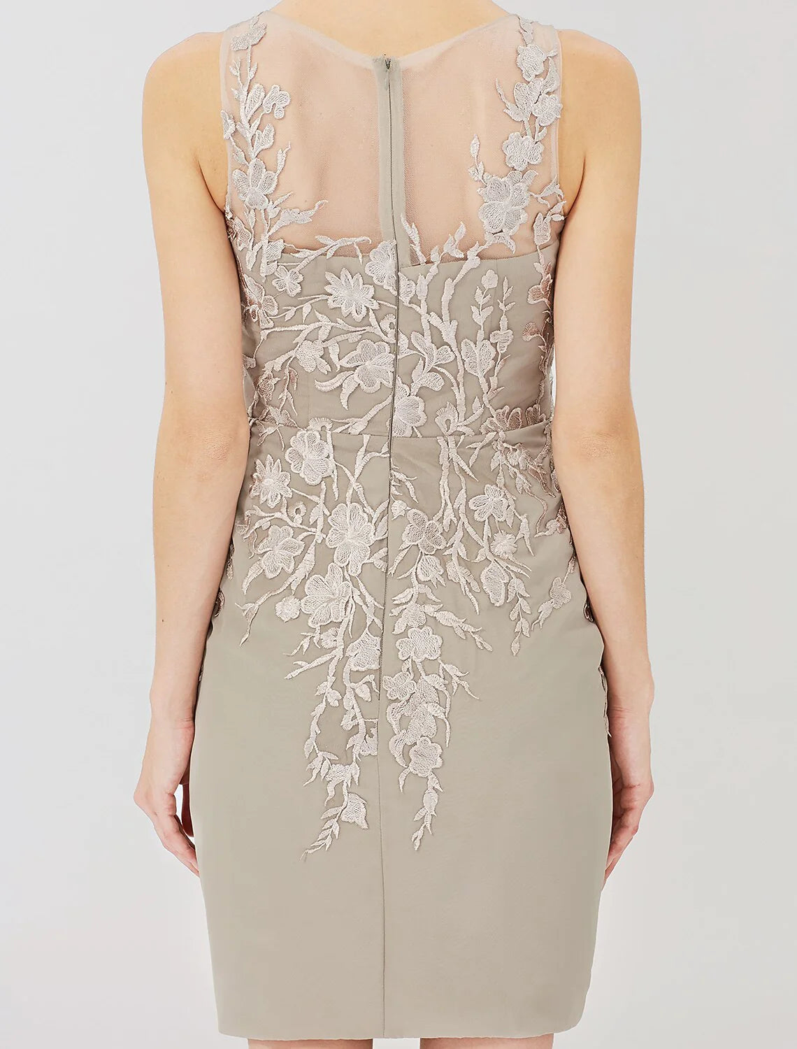 Wholesale Sheath / Column Mother of the Bride Dress Formal Classic & Timeless Elegant & Luxurious Convertible Dress Illusion Neck Knee Length Chiffon All Over Lace Long Sleeve with Appliques