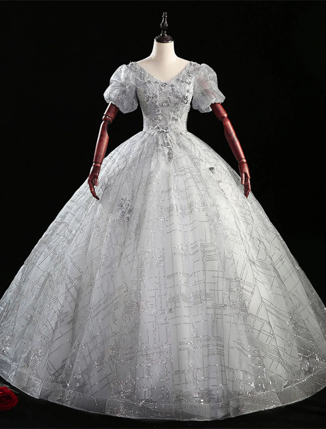 Wholesale Ball Gown Quinceanera Dresses Princess Dress Performance Quinceanera Floor Length Short Sleeve V Neck Polyester with Beading