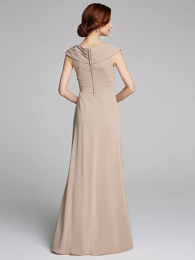 Wholesale Sheath / Column Mother of the Bride Dress Elegant V Neck Floor Length Jersey Short Sleeve with Pleats
