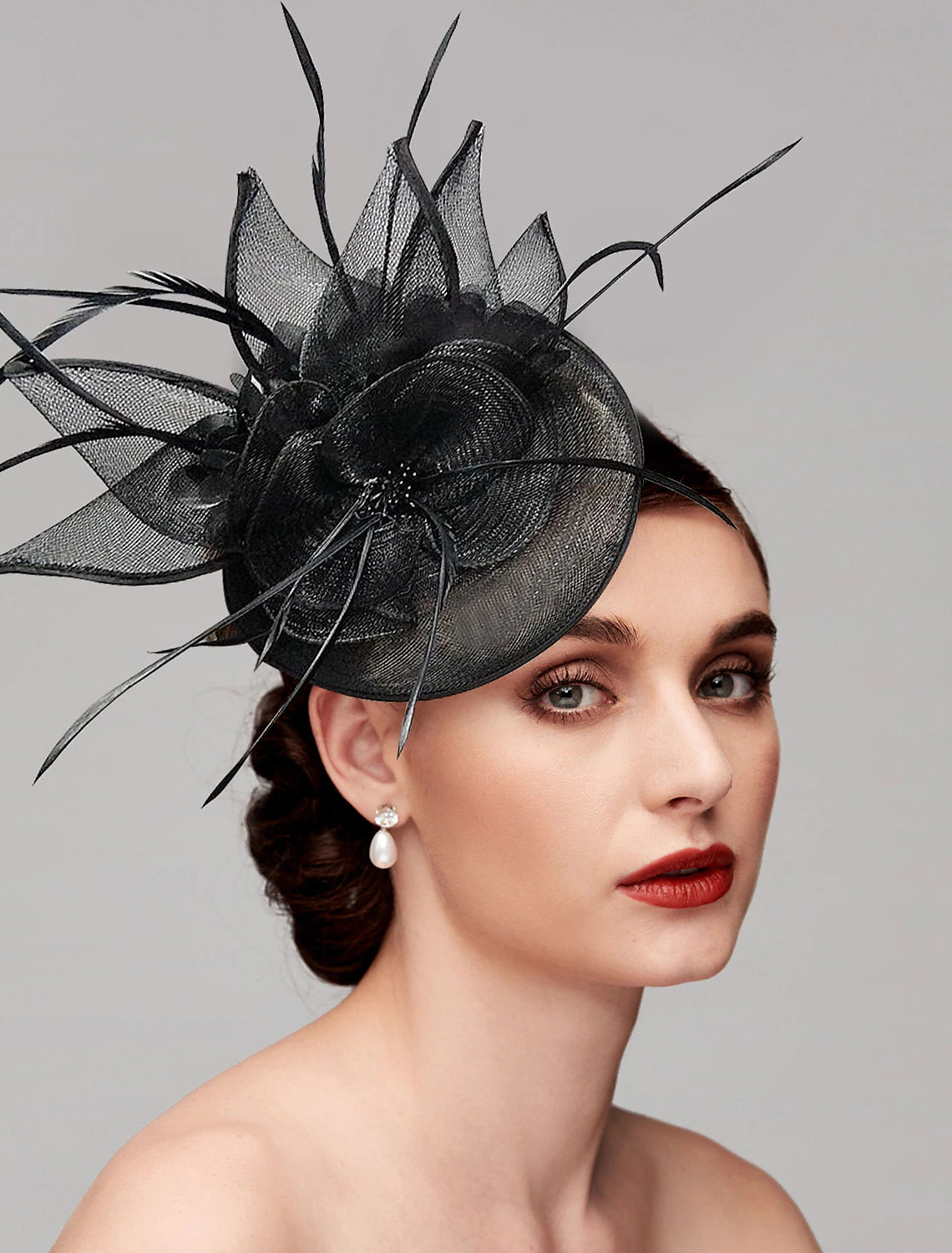 Wholesale Feathers Net Fascinators Kentucky Derby Hats Headpiece with Feather Cap Flower 1 PC Wedding Horse Race Ladies Day Melbourne Cup Headpiece