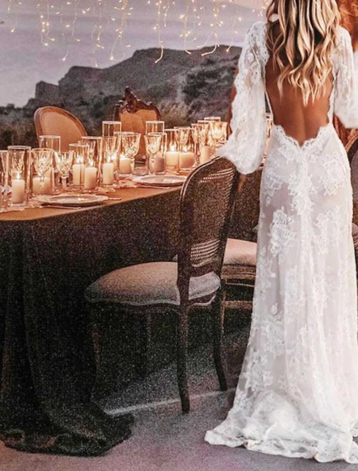 Wholesale Beach Sexy Boho Wedding Dresses A-Line V Neck Long Sleeve Sweep / Brush Train Lace Bridal Gowns With Appliques Split Front