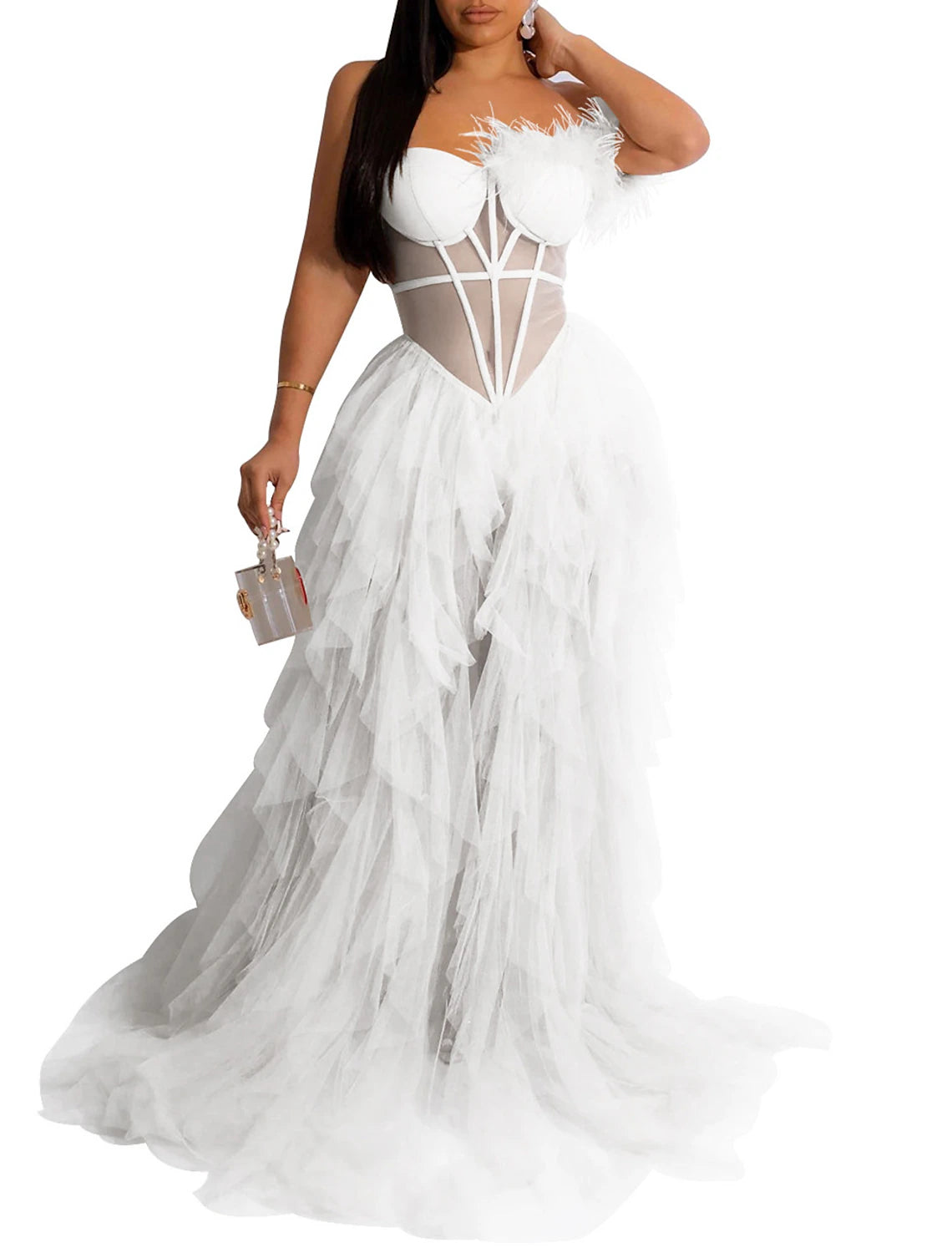 Wholesale A-Line Party Dresses Corsets Dress Prom Wedding Party Court Train Sleeveless One Shoulder Tulle with Feather