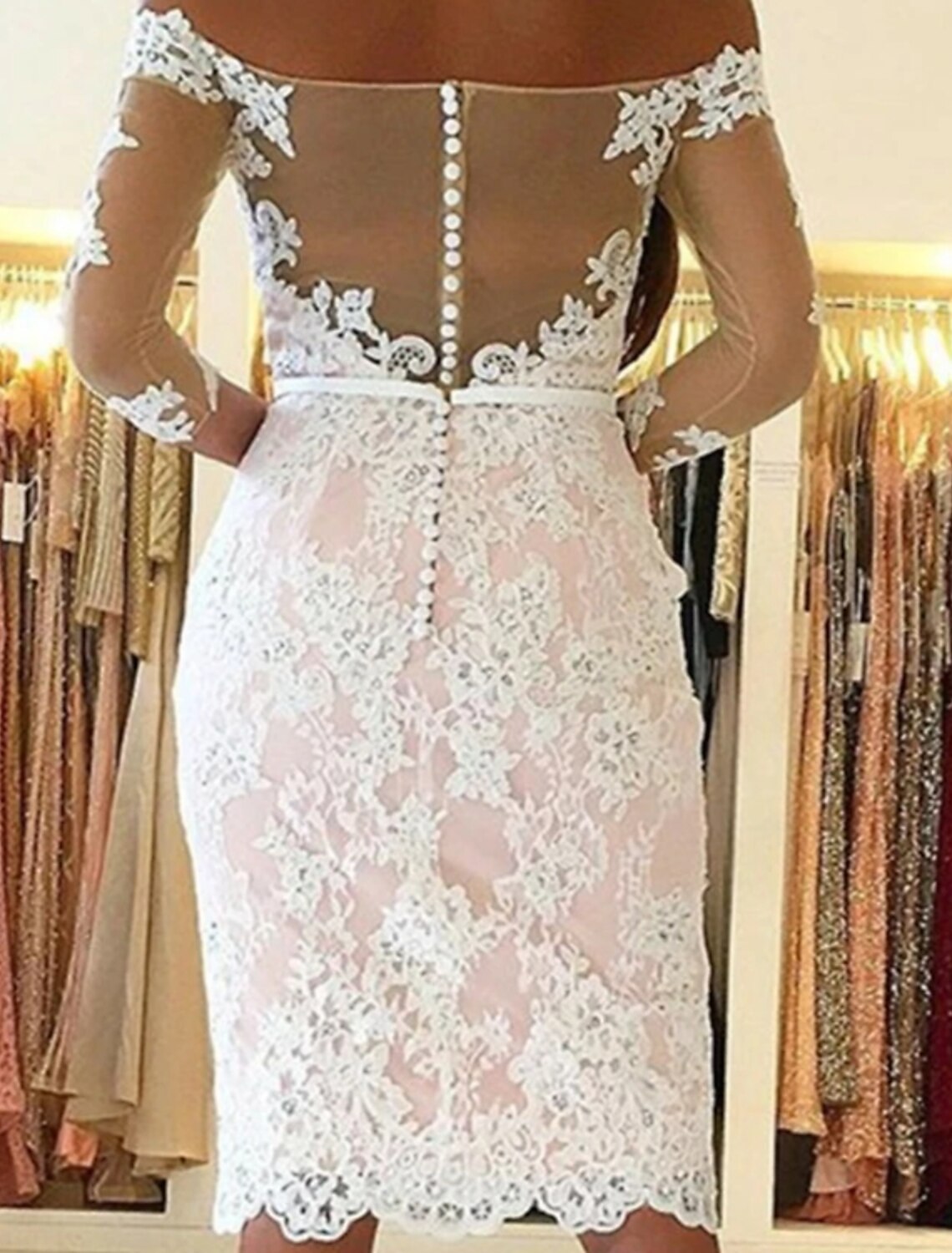 Wholesale Mermaid / Trumpet Prom Dresses Elegant Dress Wedding Guest Engagement Knee Length 3/4 Length Sleeve Off Shoulder Lace with Appliques