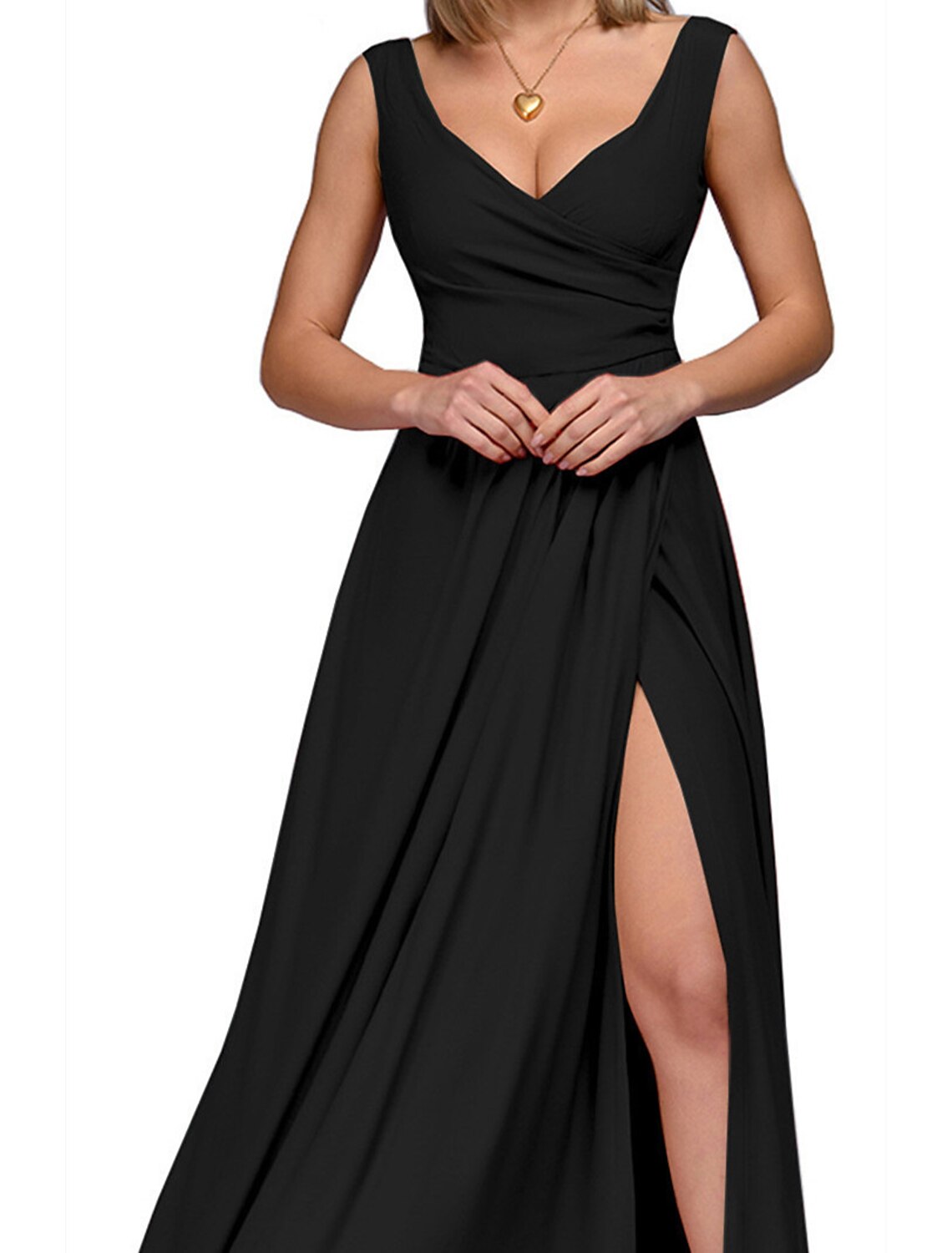 Wholesale A-Line Bridesmaid Dress V Neck Sleeveless Elegant Floor Length Spandex with Split Front / Ruching