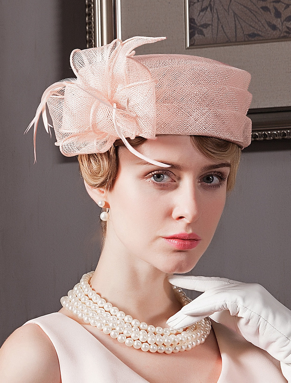 Wholesale Hats Headdress Top Hat Sinamay Hat Tea Party Beach Kentucky Derby Melbourne Cup Elegant Romantic British With Flower Lace Side Headpiece Headwear