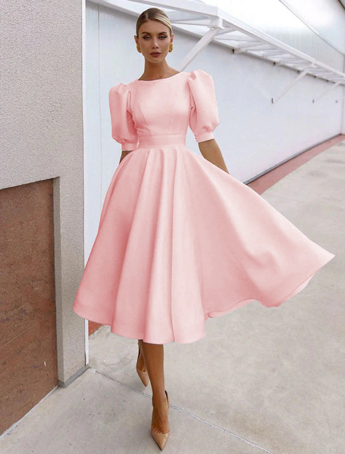 Wholesale Women's Party Dress Casual Dress Swing Dress Midi Dress Black White Pink Short Sleeve Pure Color Backless Summer Spring Crew Neck Party Party Birthday Spring Dress