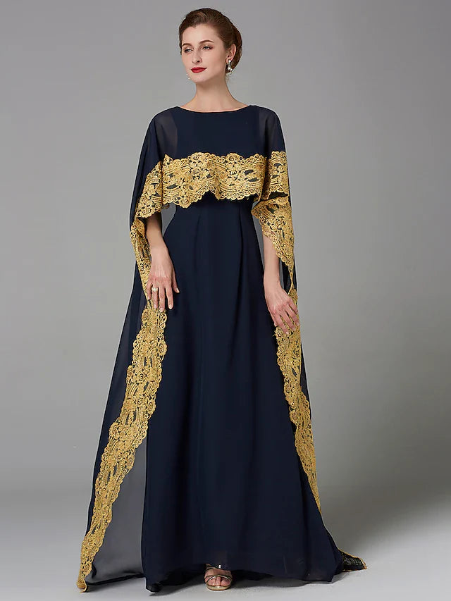 Wholesale A-Line Mother of the Bride Dress Plus Size Elegant Bateau Neck Sweep / Brush Train Chiffon Sleeveless with Lace