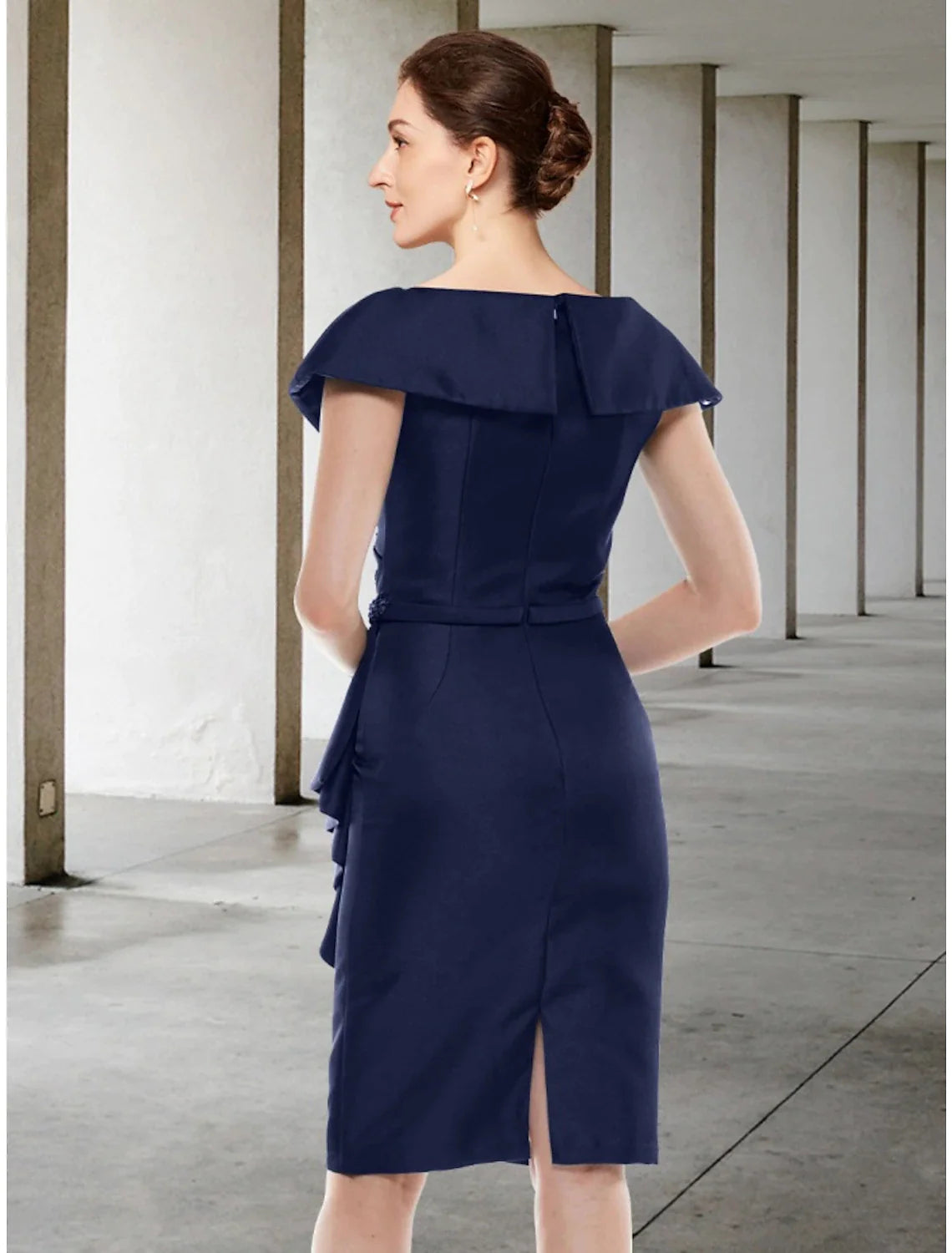 Wholesale A-Line Mother of the Bride Dress Wedding Guest Petite V Neck Short / Mini Stretch Chiffon Short Sleeve with Beading Split Front Ruching