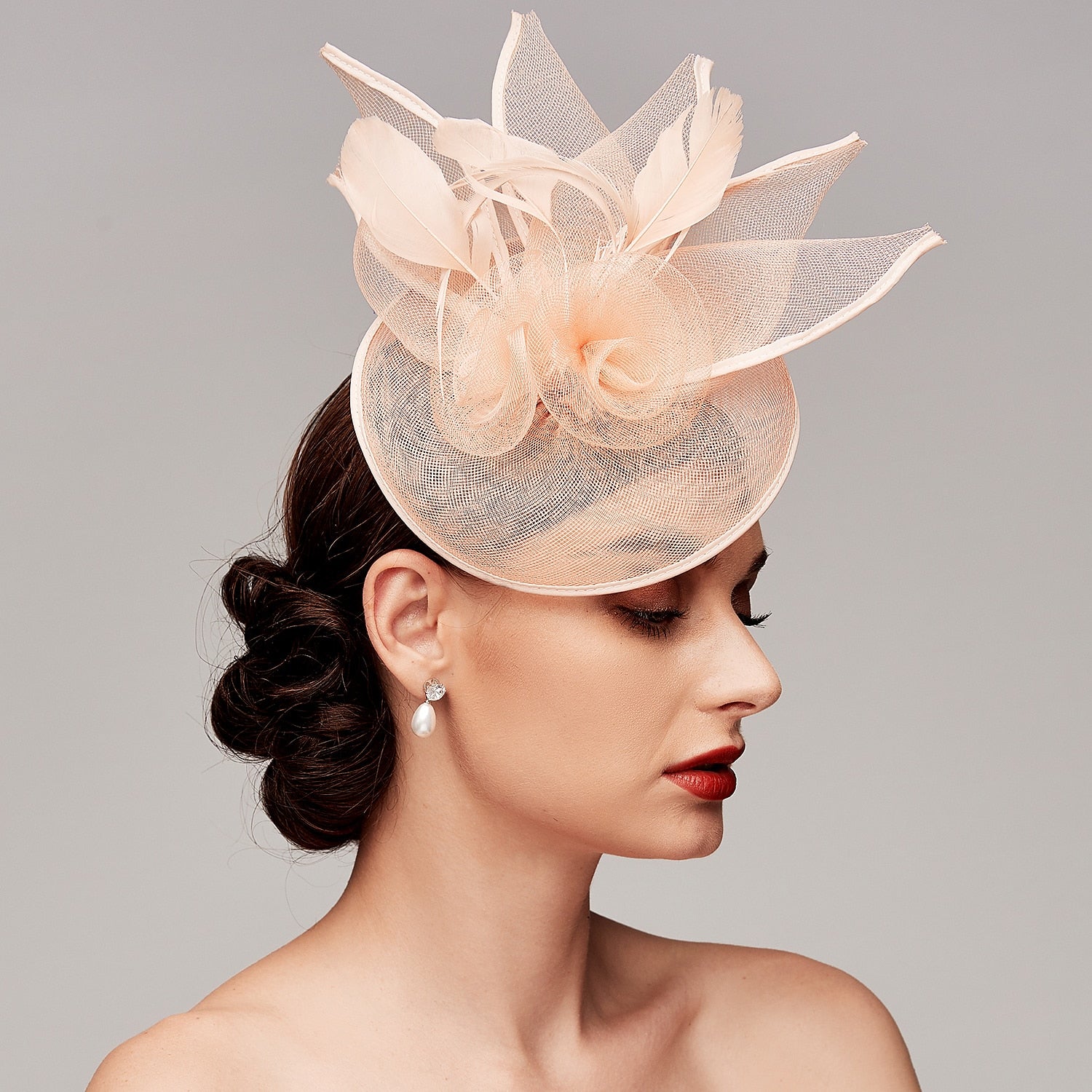 Wholesale Fascinators Feather Net Kentucky Derby Hat Fascinators Headpiece with Feather Floral Flower 1PC Wedding Horse Race Ladies Day Melbourne Cup Headpiece