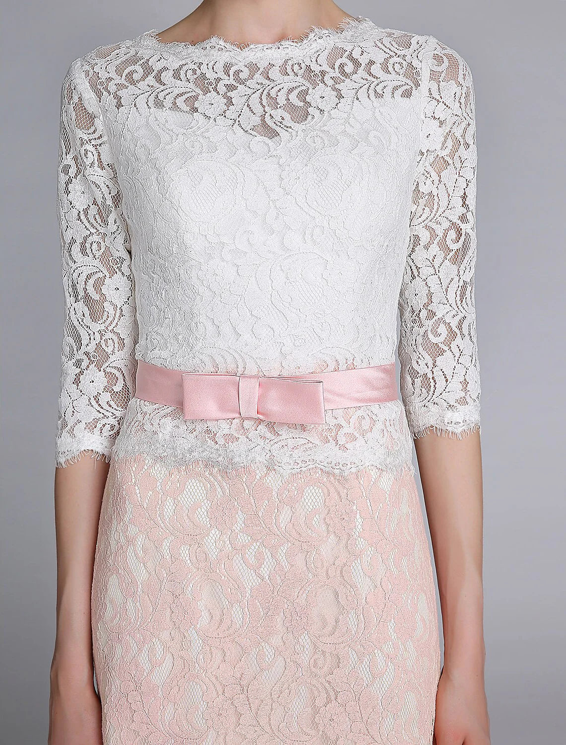 Wholesale Mermaid / Trumpet Mother of the Bride Dress Color Block Jewel Neck Floor Length Lace Half Sleeve No with Sash / Ribbon