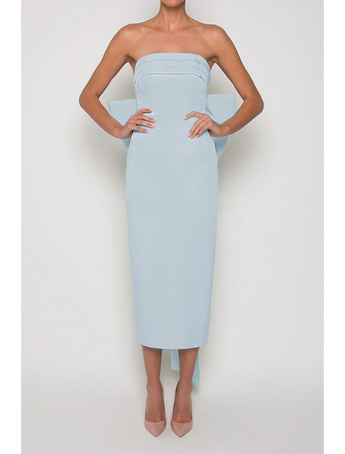 Wholesale Sheath / Column Cocktail Dresses Party Dress Wedding Guest Engagement Tea Length Sleeveless Strapless Fall Wedding Reception Satin with Bow(s)