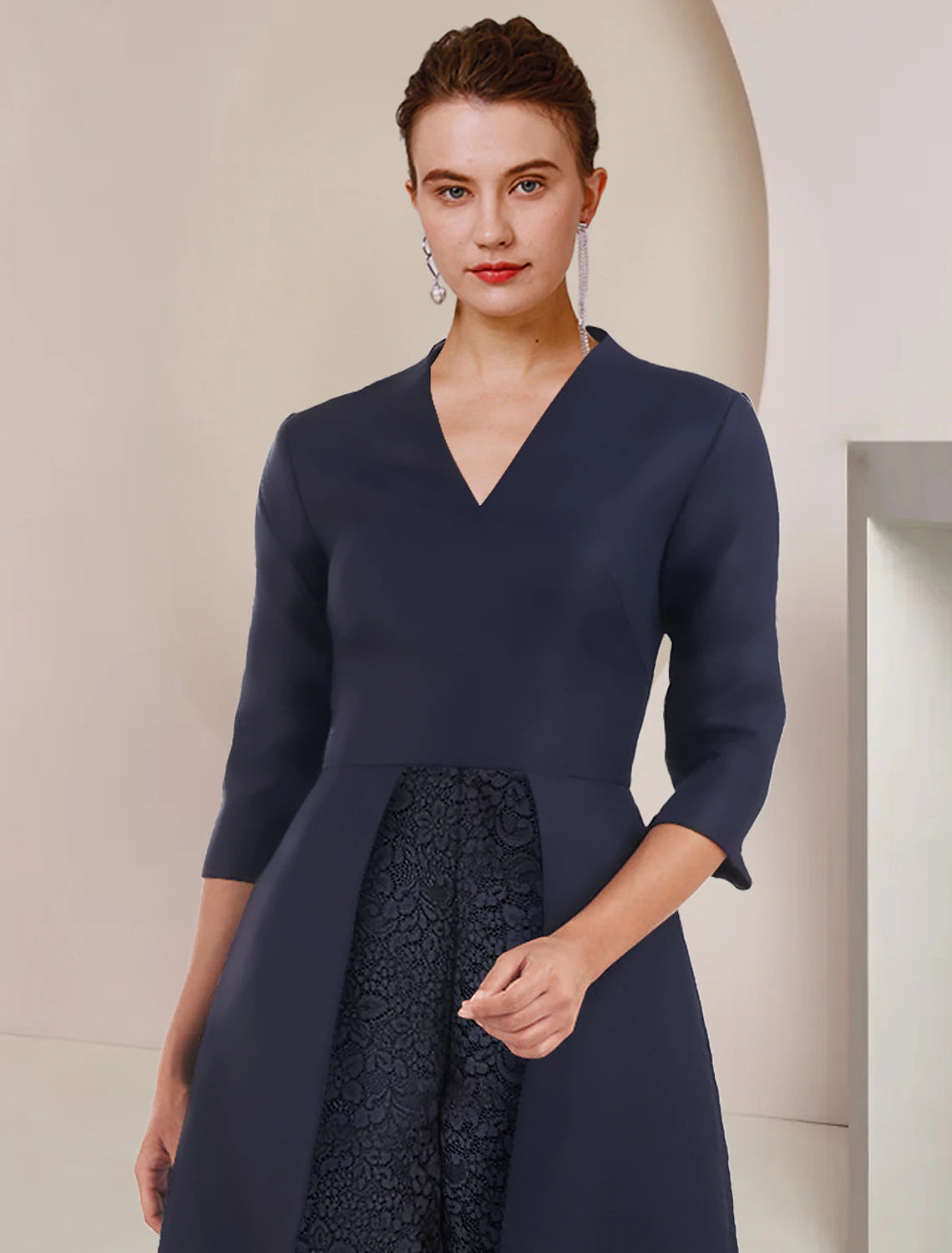 Wholesale  Jumpsuit / Pantsuit Mother of the Bride Dress Wedding Guest Party Elegant V Neck Tea Length Taffeta 3/4 Length Sleeve with Solid