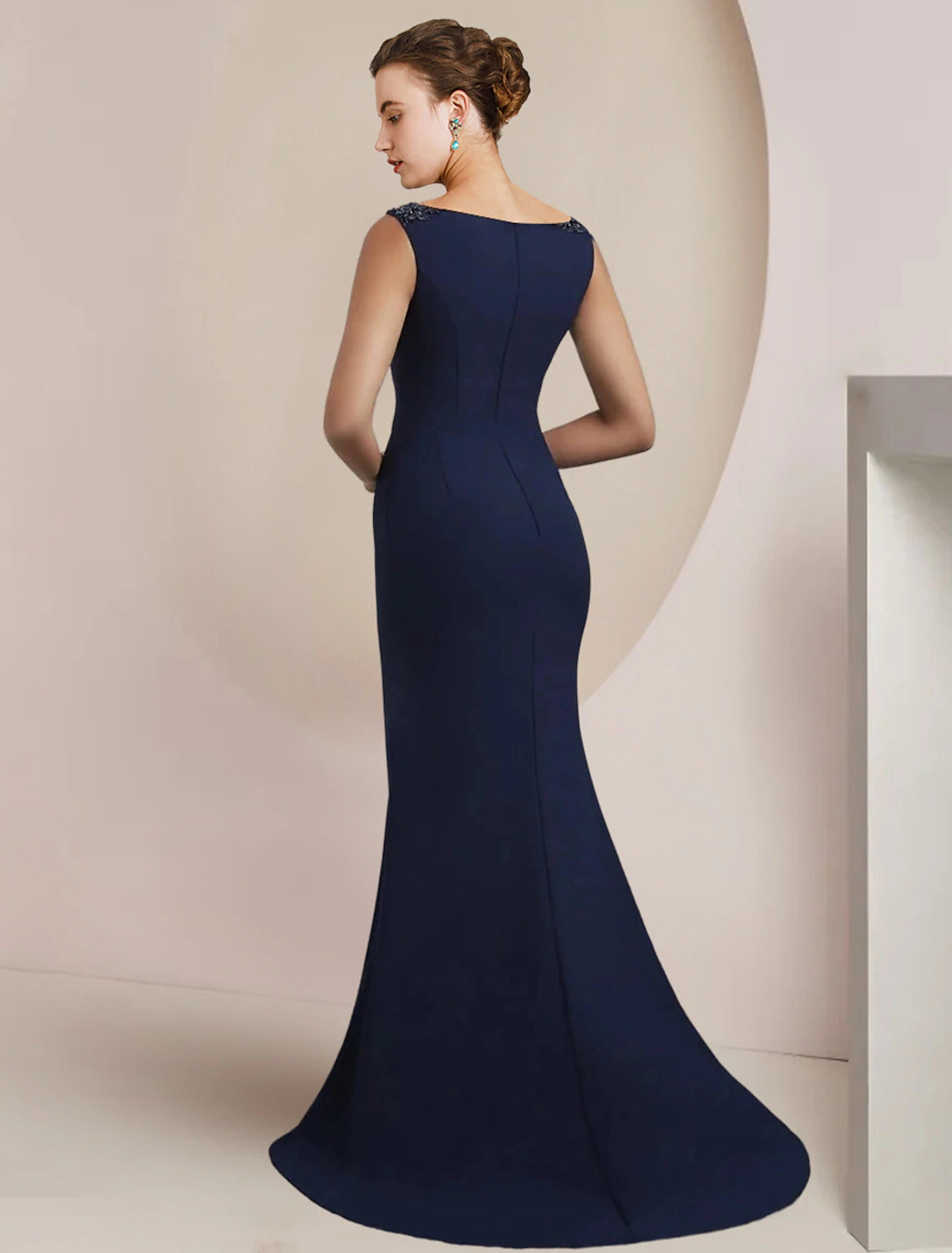 Wholesale  Mermaid / Trumpet Mother of the Bride Dress Formal Wedding Guest Elegant Scoop Neck Sweep / Brush Train Chiffon Sleeveless with Beading