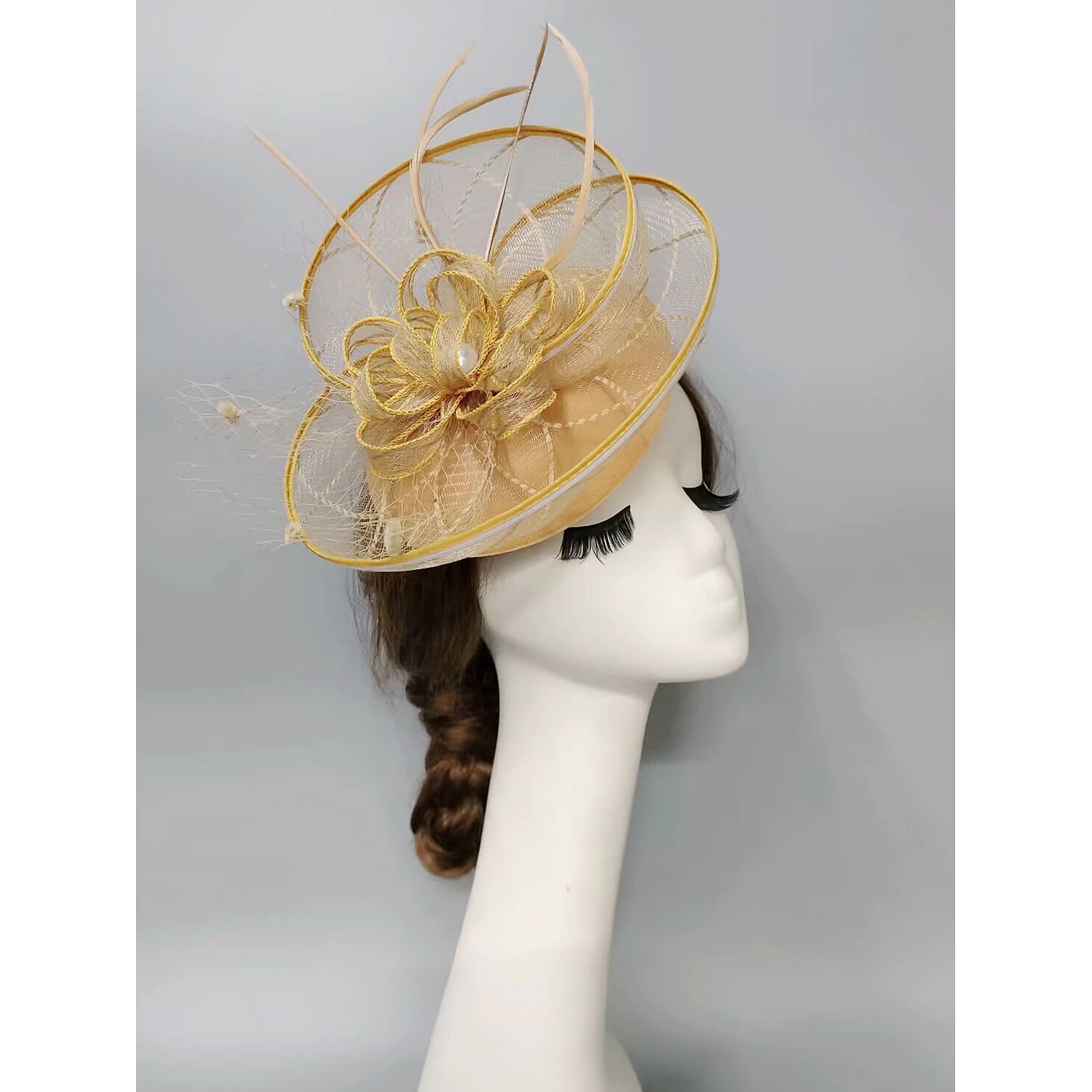 Wholesale Fascinators Kentucky Derby Hat Headwear Headpiece Pearl Feathers Veil Hat Wedding Ladies Day Cocktail Royal Astcot With Feather Pearl Headpiece Headwear