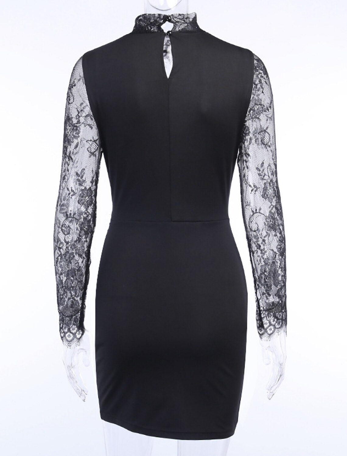 Wholesale Sheath / Column Cocktail Dresses Black Dress Homecoming Cocktail Party Short / Mini Long Sleeve High Neck Spandex with Lace Insert Pure Color