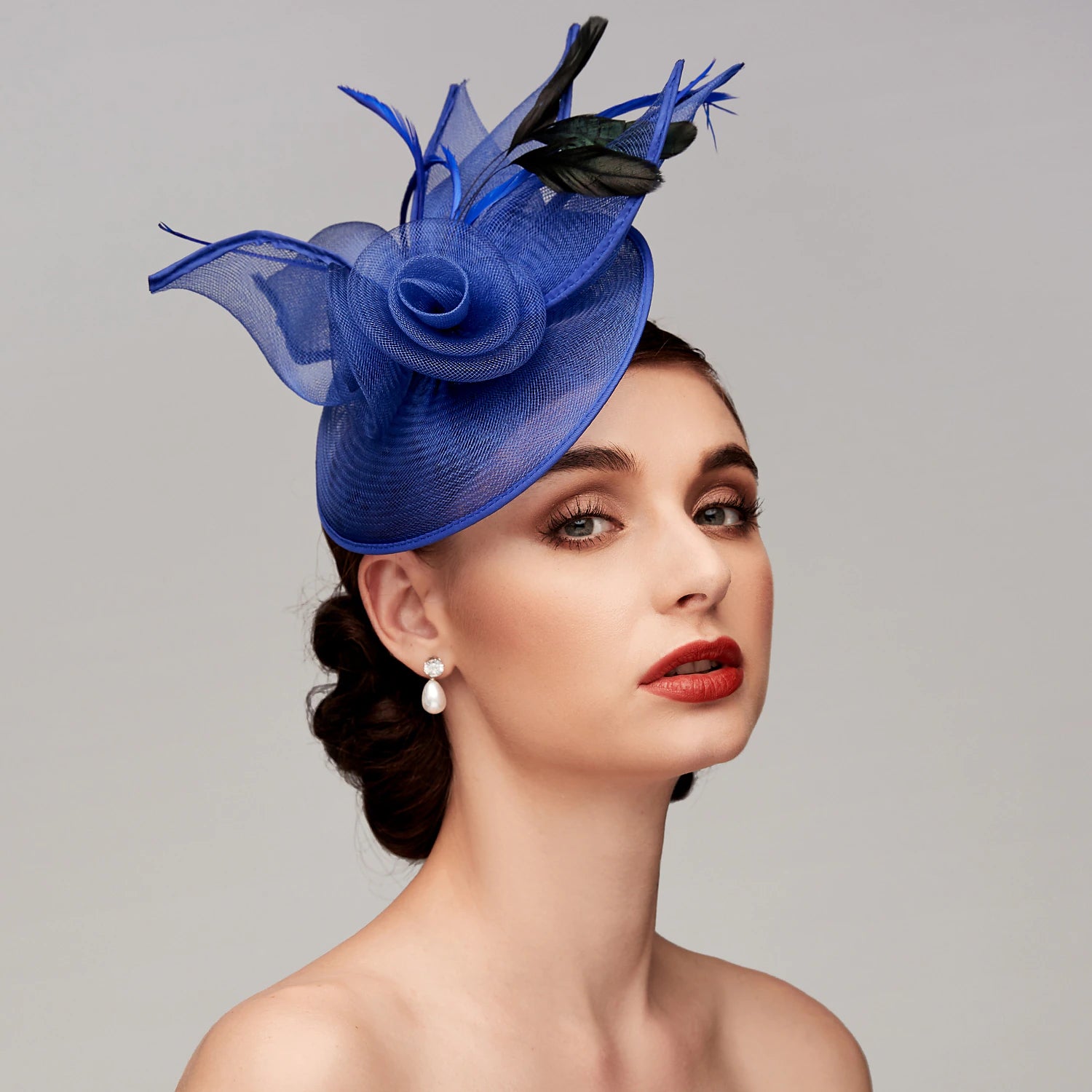 Wholesale Fascinators Feather Net Kentucky Derby Hat Fascinators Headpiece with Feather Floral Flower 1PC Wedding Horse Race Ladies Day Melbourne Cup Headpiece