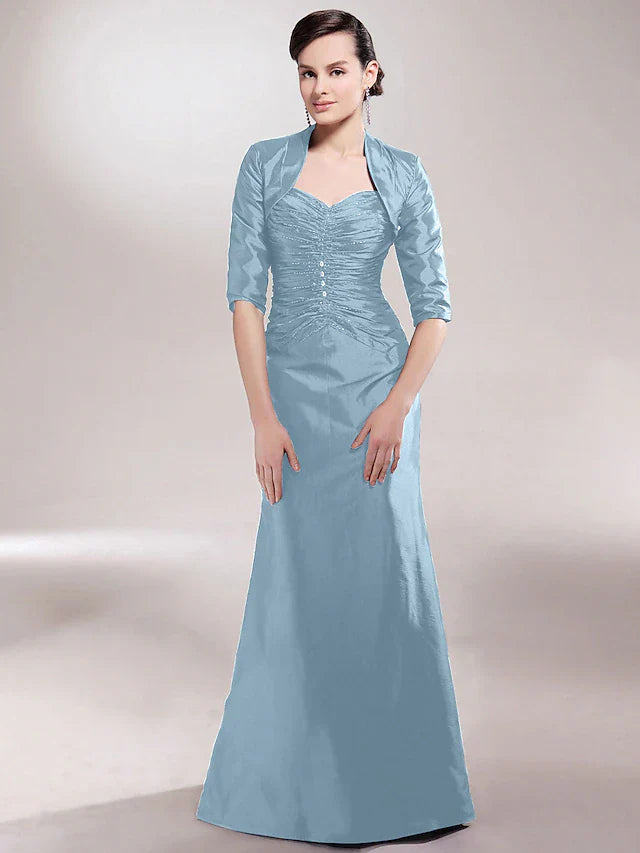 Wholesale A-Line Mother of the Bride Dress Plus Size Elegant Sexy Sweetheart Spaghetti Strap Floor Length Taffeta Sleeveless with Ruched Beading Side Draping