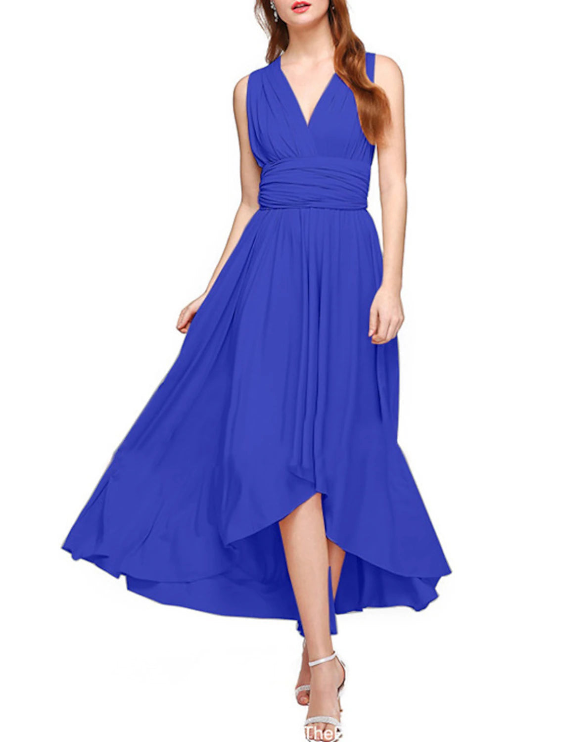 Wholesale A-Line Bridesmaid Dress V Neck Sleeveless Convertible Infinity Asymmetrical Spandex with Pleats / Solid Color
