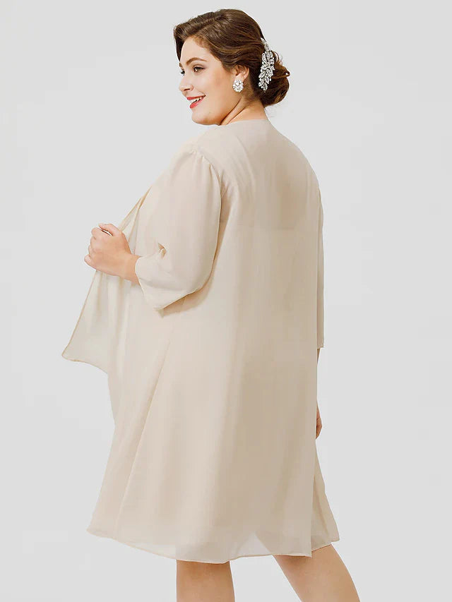 Wholesale Sheath / Column Mother of the Bride Dress Plus Size Elegant Straps Knee Length Chiffon Sheer Lace Sleeveless yes with Criss Cross