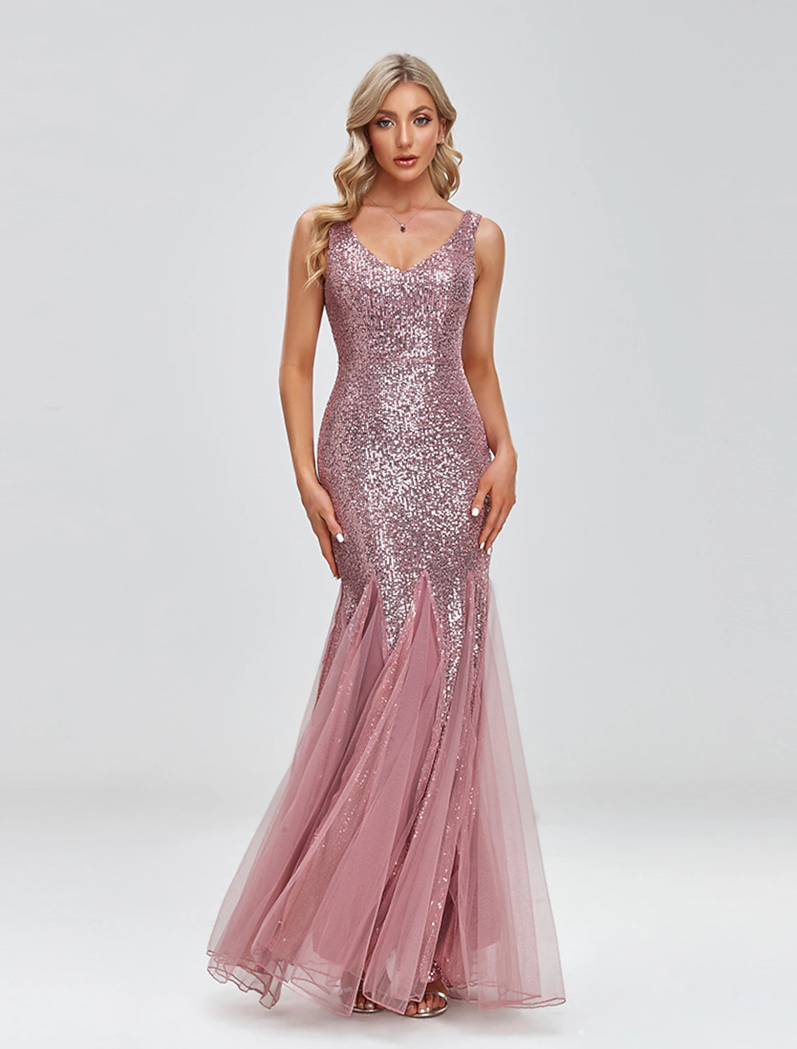 Wholesale Two Piece Mermaid / Trumpet Party Dresses Sparkle & Shine Dress Prom Wedding Party Floor Length Sleeveless V Neck Capes Tulle V Back with Sequin