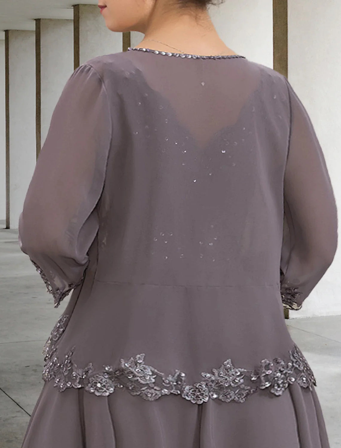 Wholesale Two Piece A-Line Wedding Guest Dresses Plus Size Hide Belly Elegant Dress Formal Tea Length Sleeveless V Neck Chiffon with Appliques