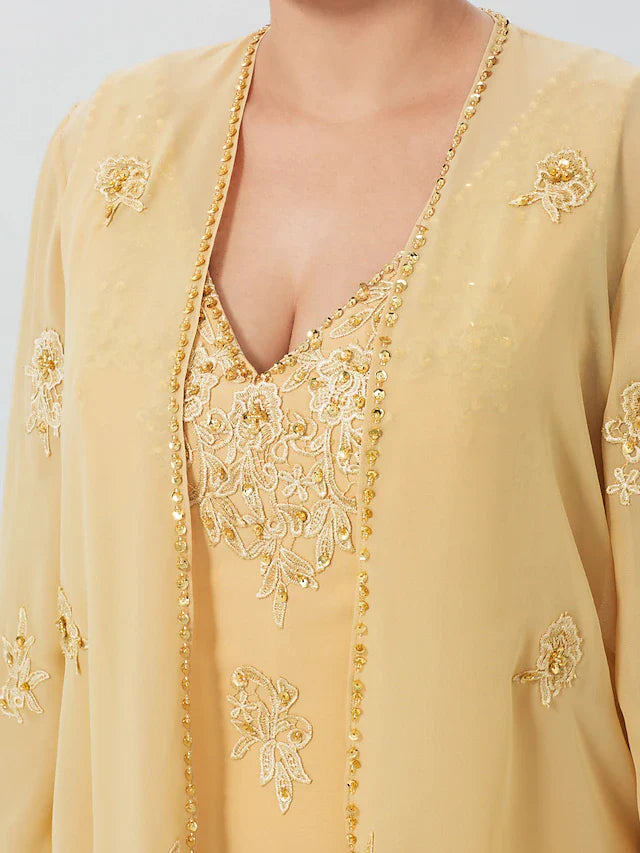 Wholesale A-Line Mother of the Bride Dress Formal Plus Size Elegant High Low V Neck Asymmetrical Chiffon Beaded Lace Long Sleeve Wrap Included with Beading Appliques